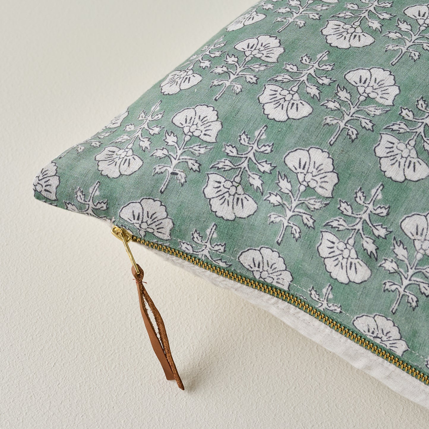 Flora Dusty Green Large Lumbar Pillow up close