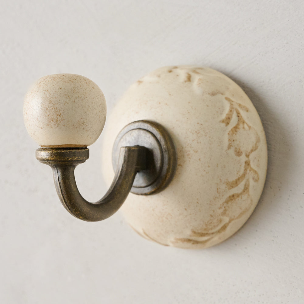 French White Emilie Floral Ceramic Wall Hook