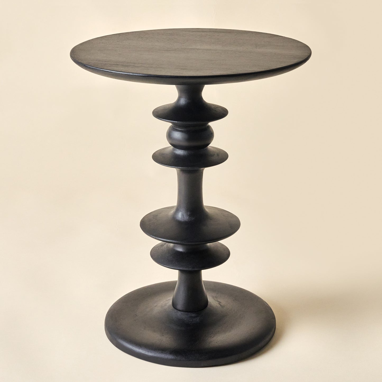 Enzo Turned Wood Side Table in color black