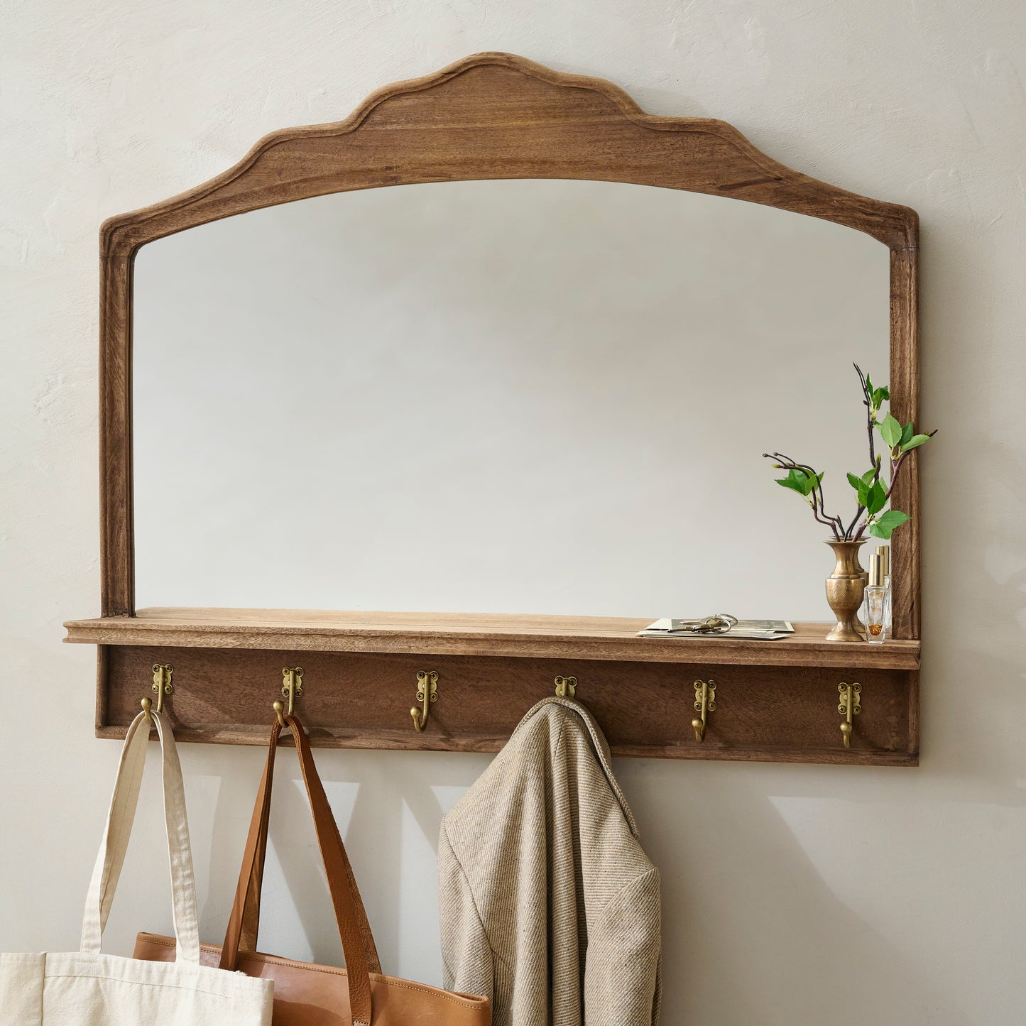 Brooks Mirror with Hooks and Shelf