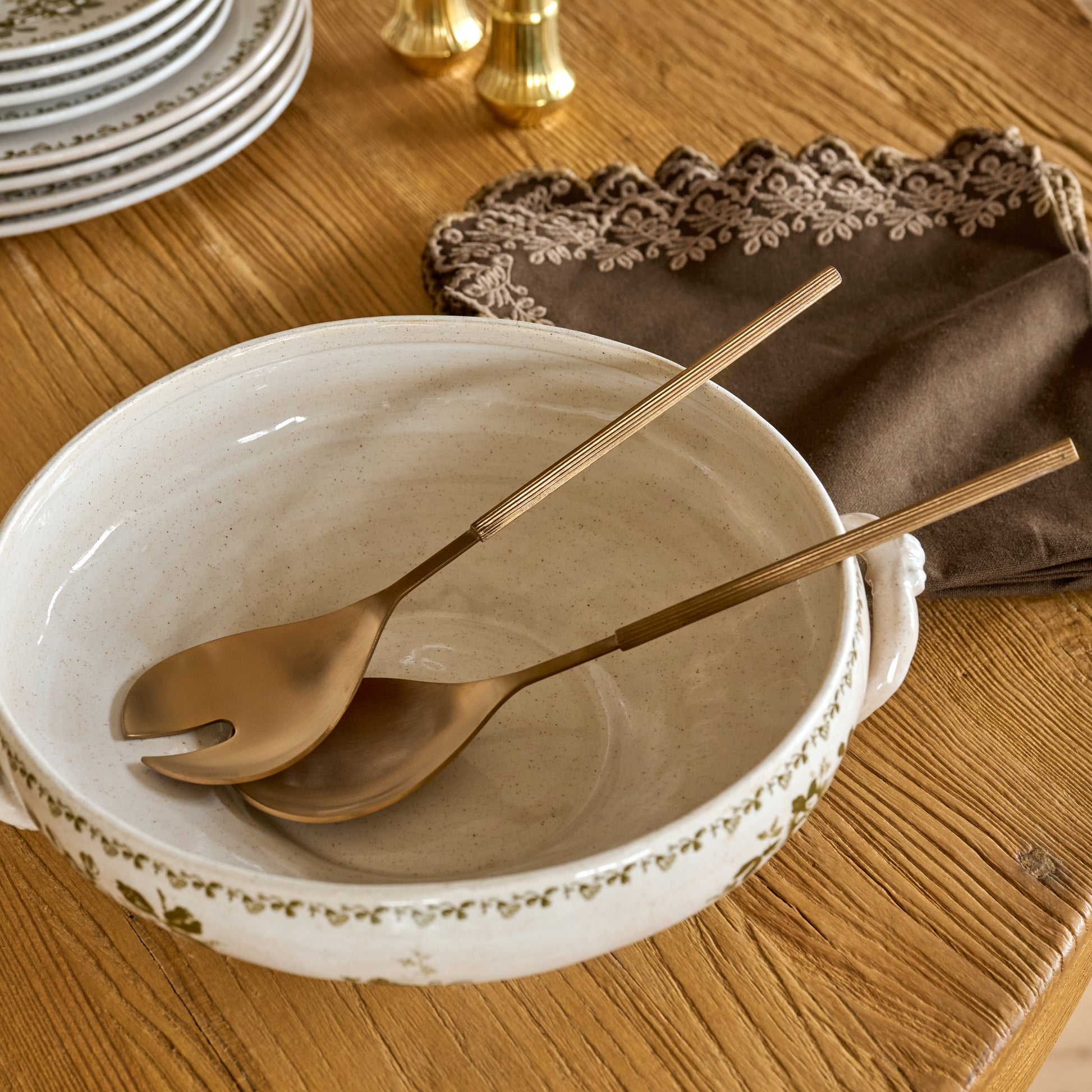 Antique Copper Ribbed Serving Set shown on table