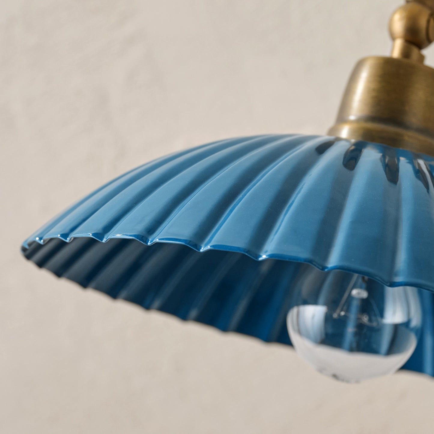 Chester Enamel Plug-in Sconce - Blue with Brass up close