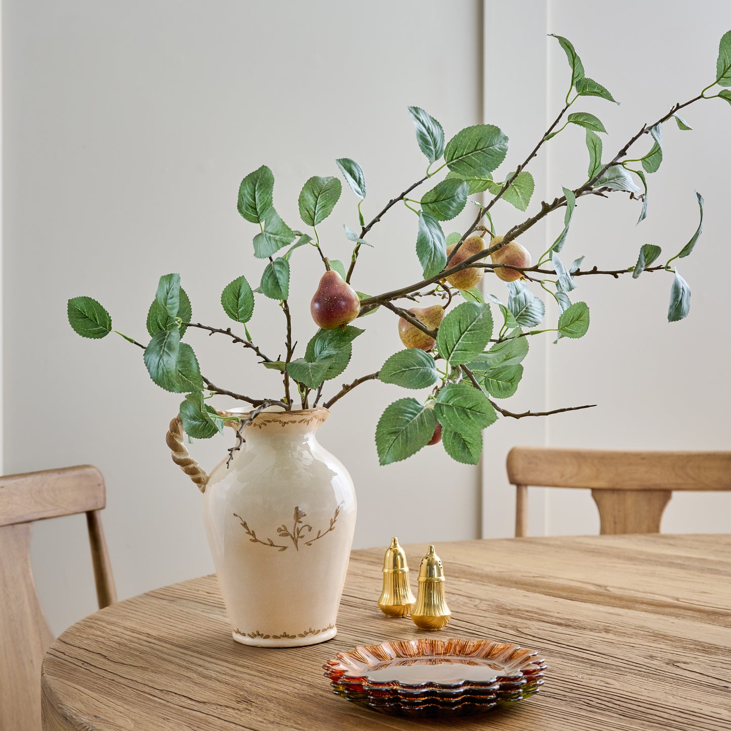 Nadine Ceramic Pitcher Vase shown styled on dining table