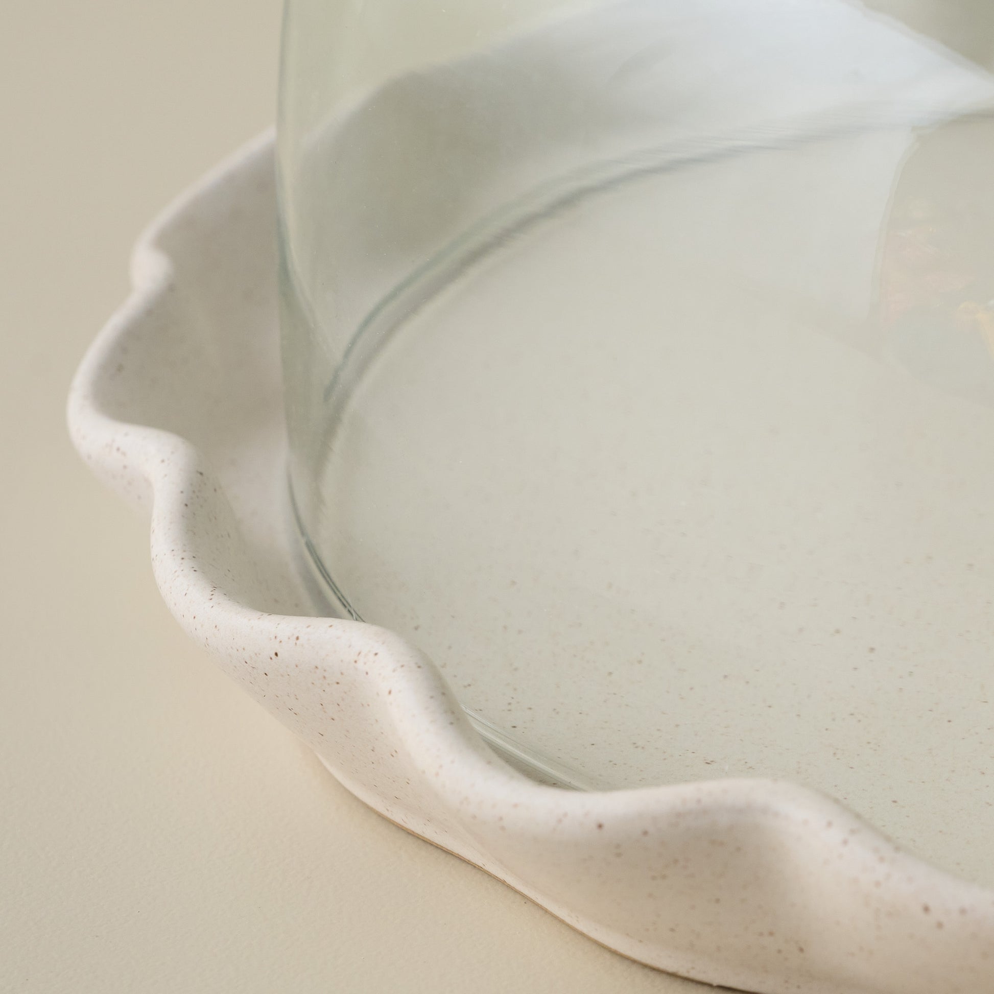 French White Ruffle Cake Plate + Dome up close