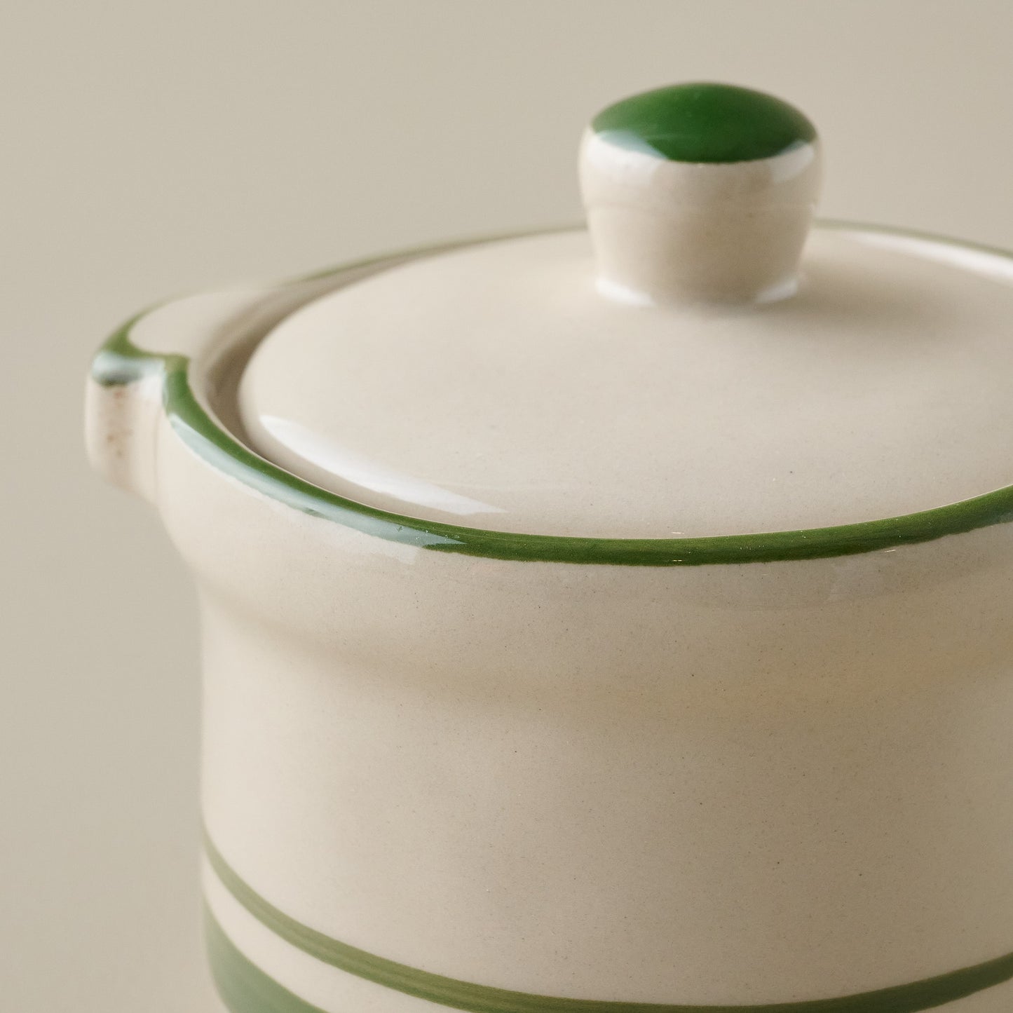 Forest Green Stripe Butter Dish up close
