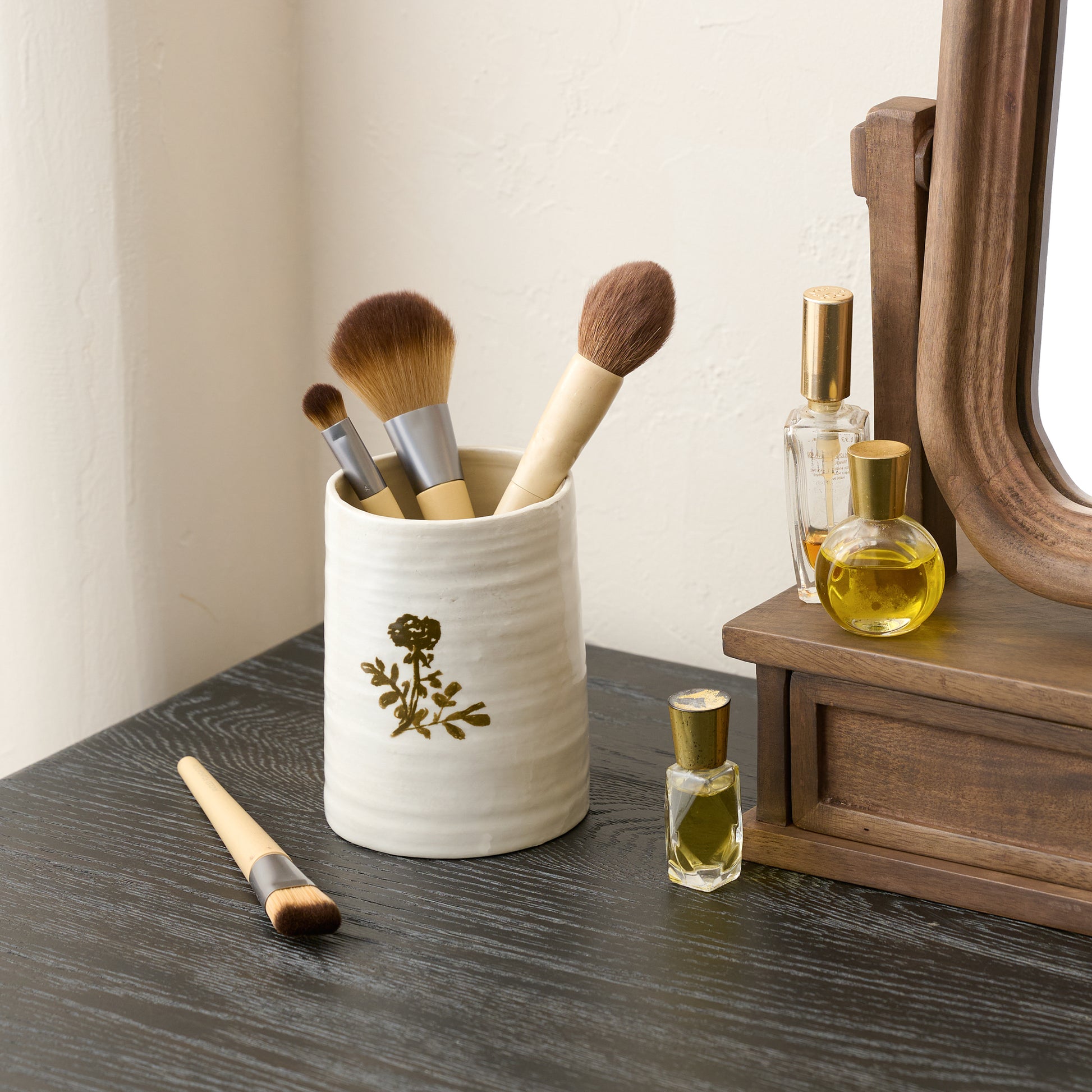 Eliana Floral Container shown on vanity