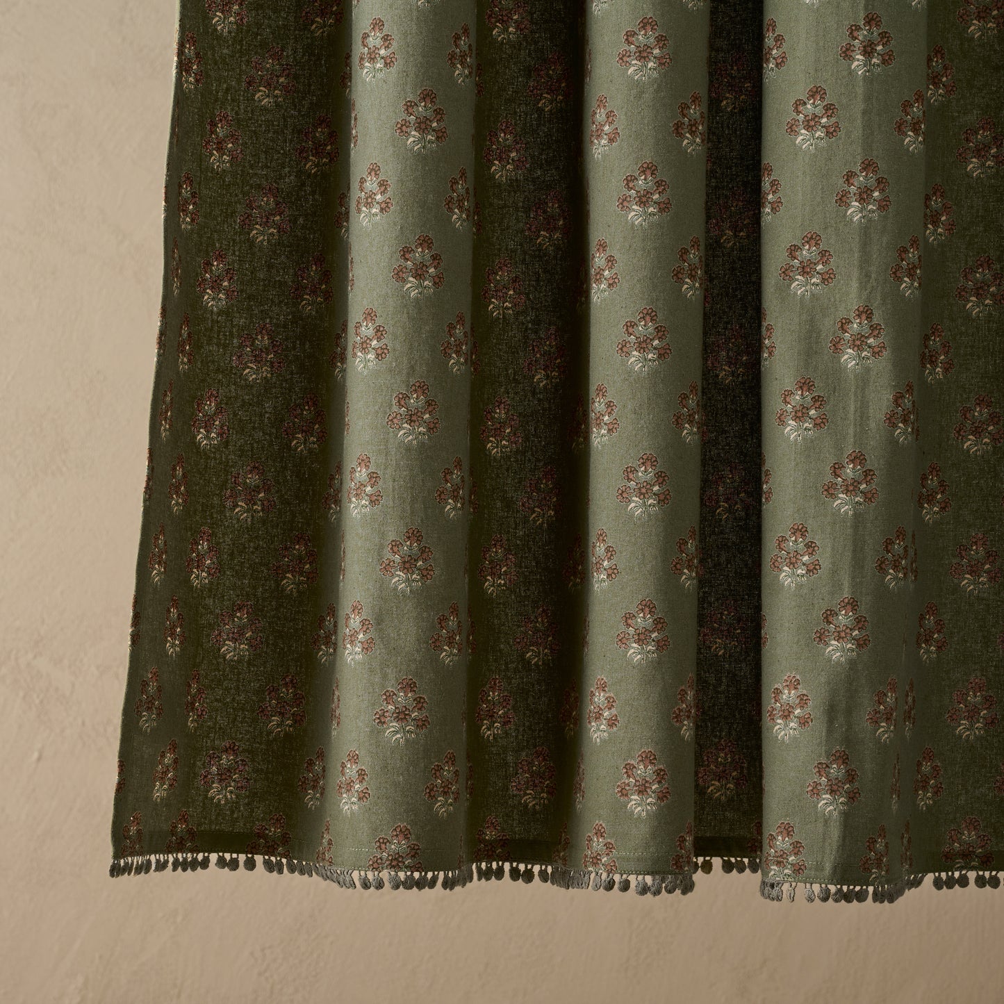 Magnolia Olive Green Block Printed Shower Curtain
