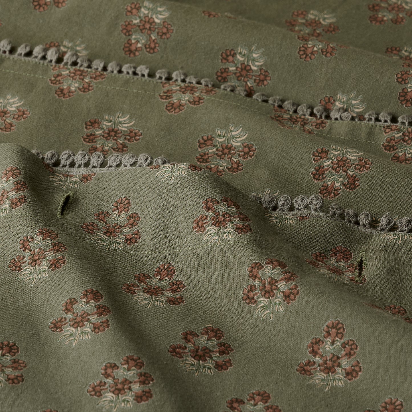 Magnolia Olive Green Block Printed Shower Curtain