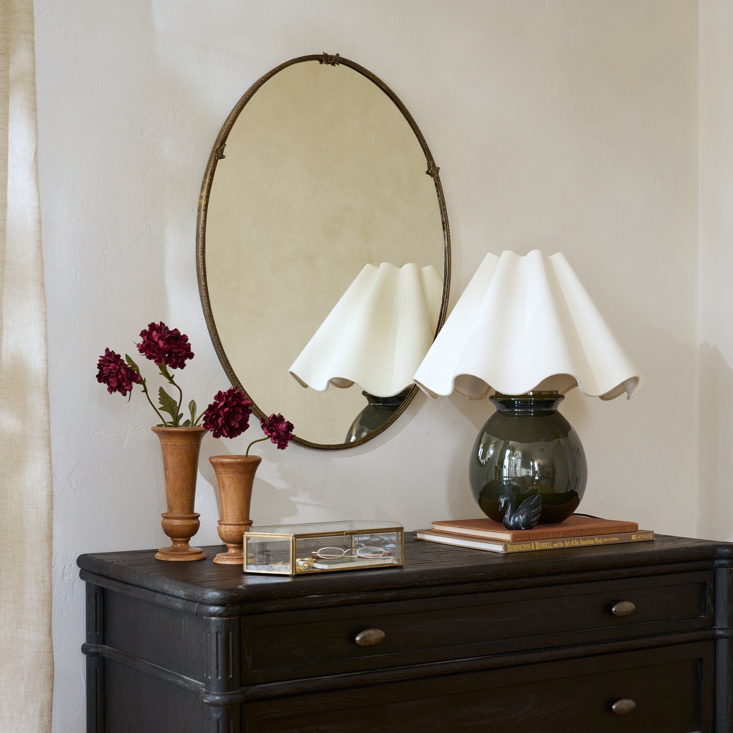 Vienna Oval Mirror shown hung above dresser