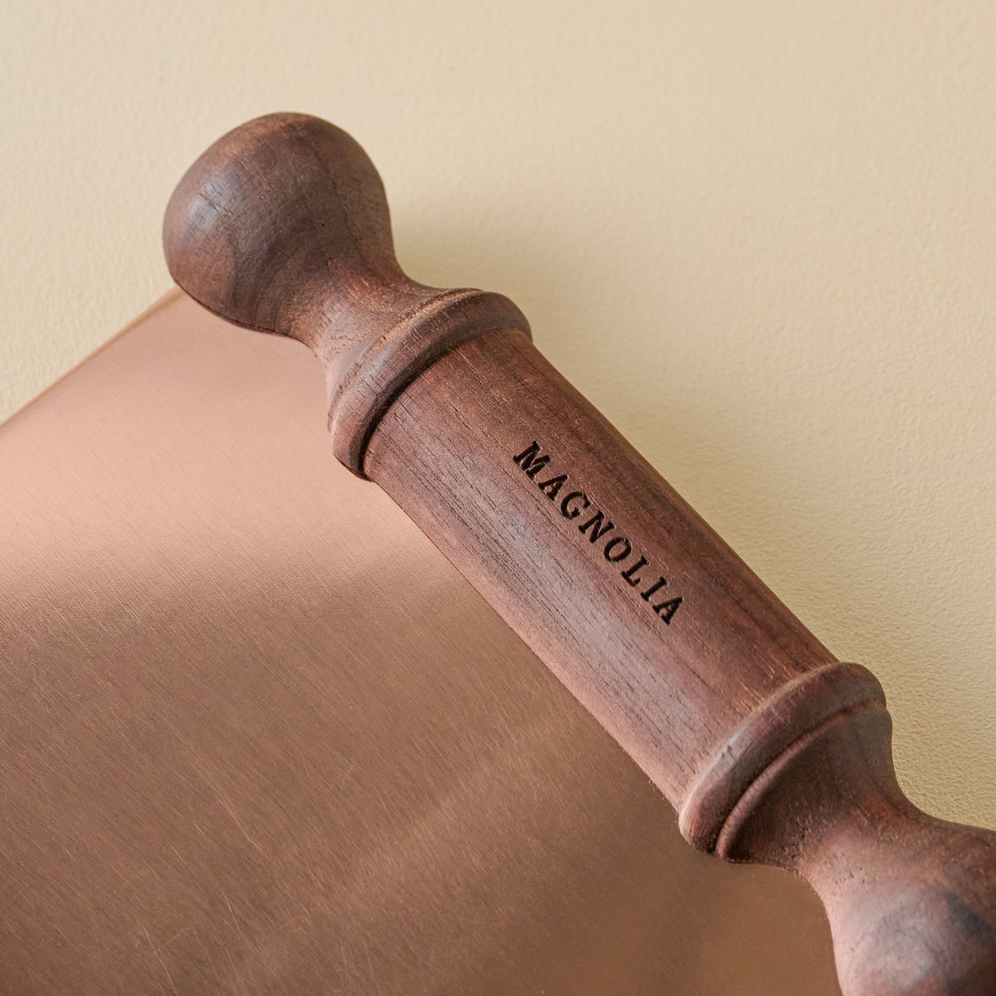 Magnolia Vintage Walnut Handle Bench Scraper up close