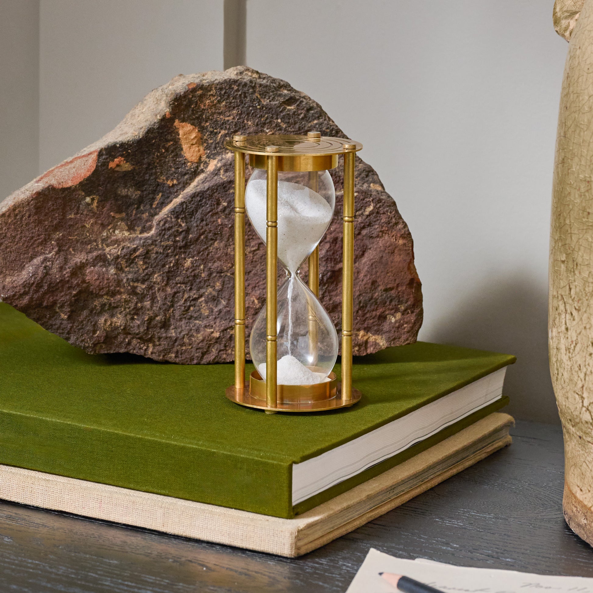 Brandy Brass Hour Glass shown styled