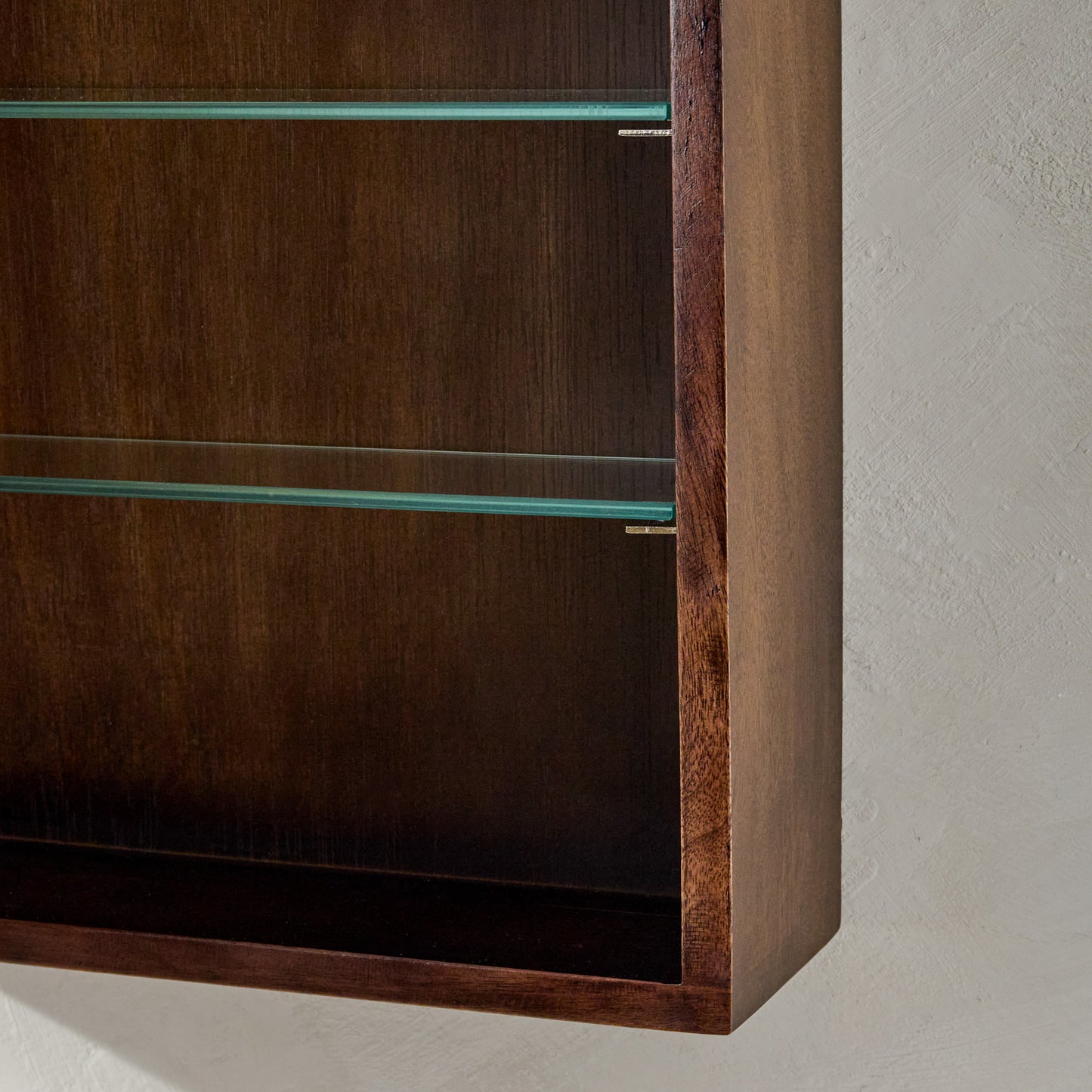Antiqued Inez Medicine Cabinet in Coffee shelves up close