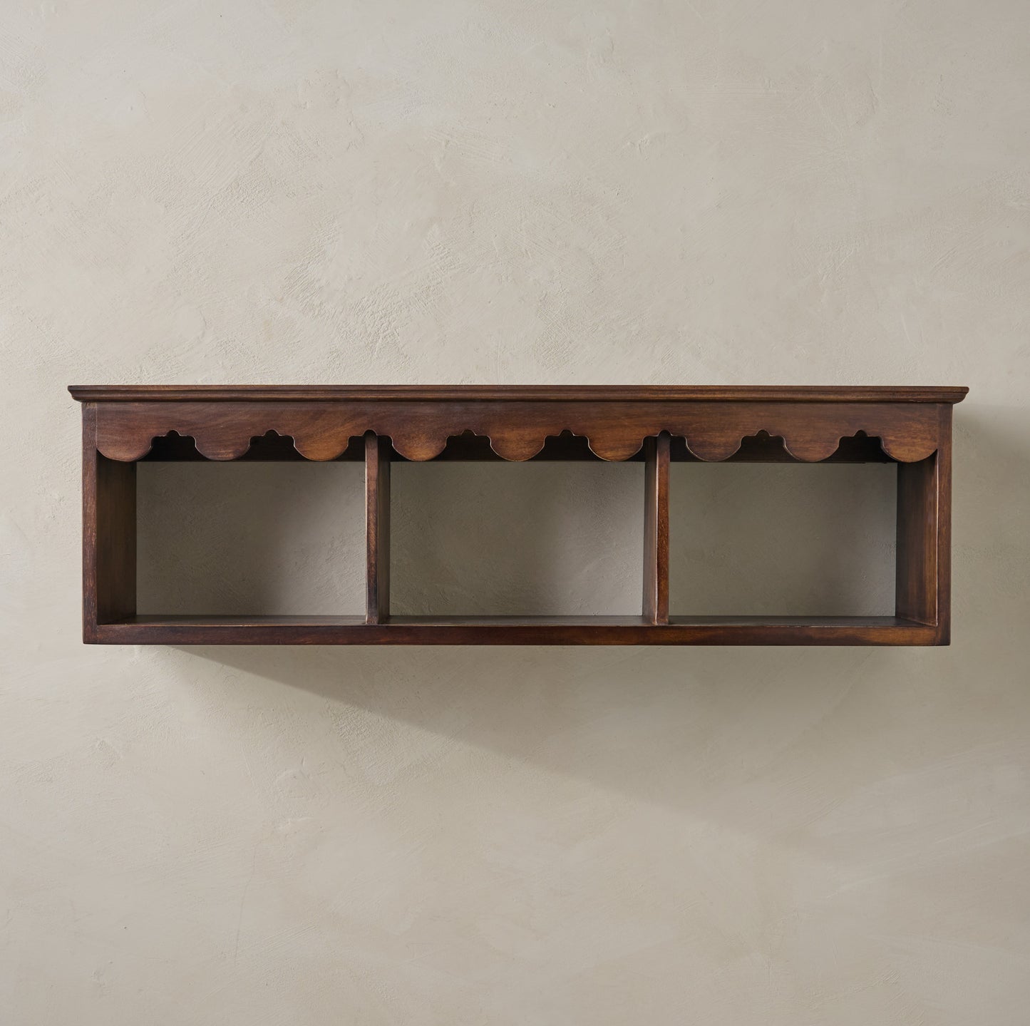 Linnea Antiqued Wood Cubby Shelf in Coffee color