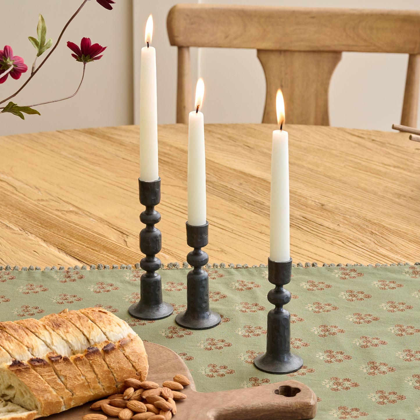 Lyle Iron Taper Holders shown styled on dining table