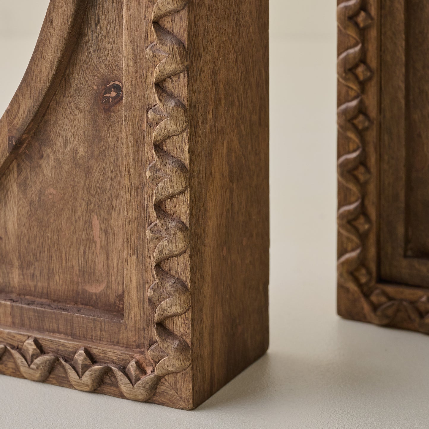 Warren Hand Carved Wood Bookends up close
