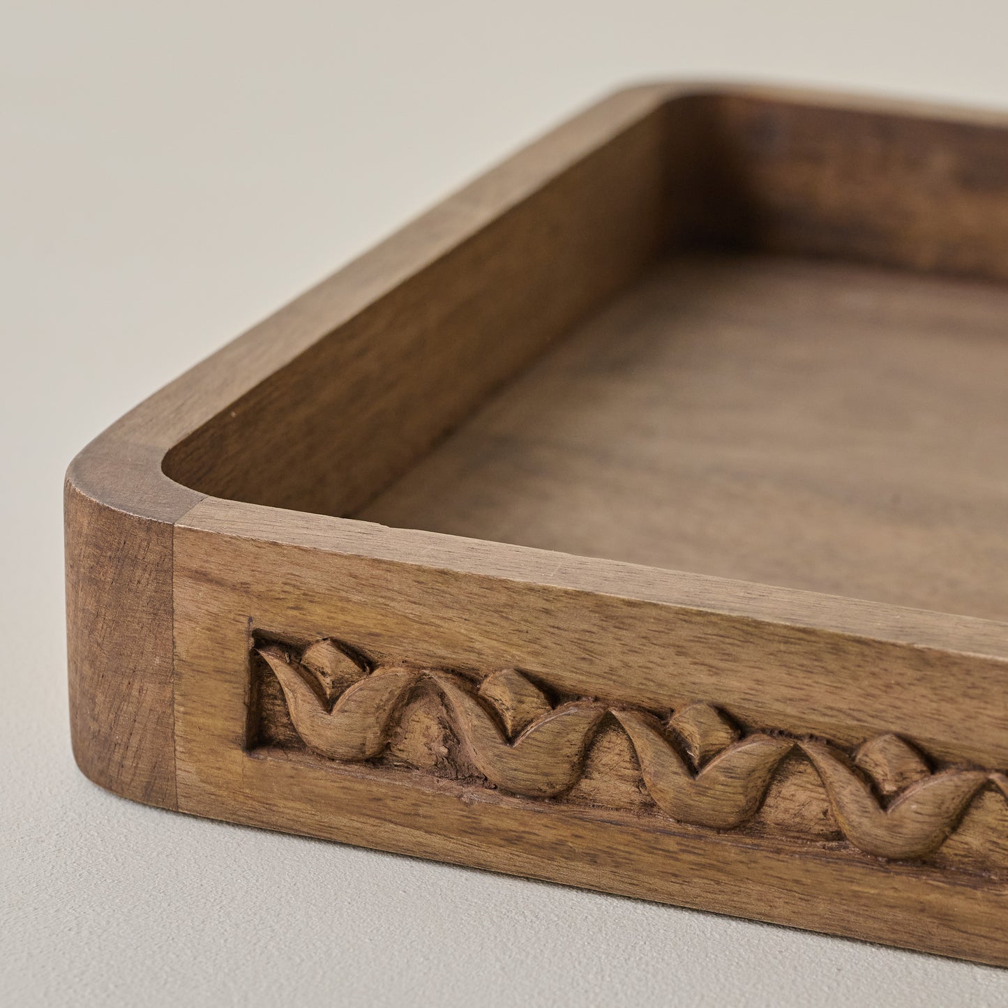 Warren Carved Wood Tray up close