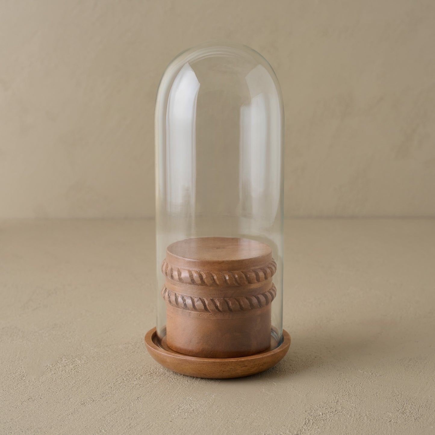Glass Cloche with Wood Base with Riser