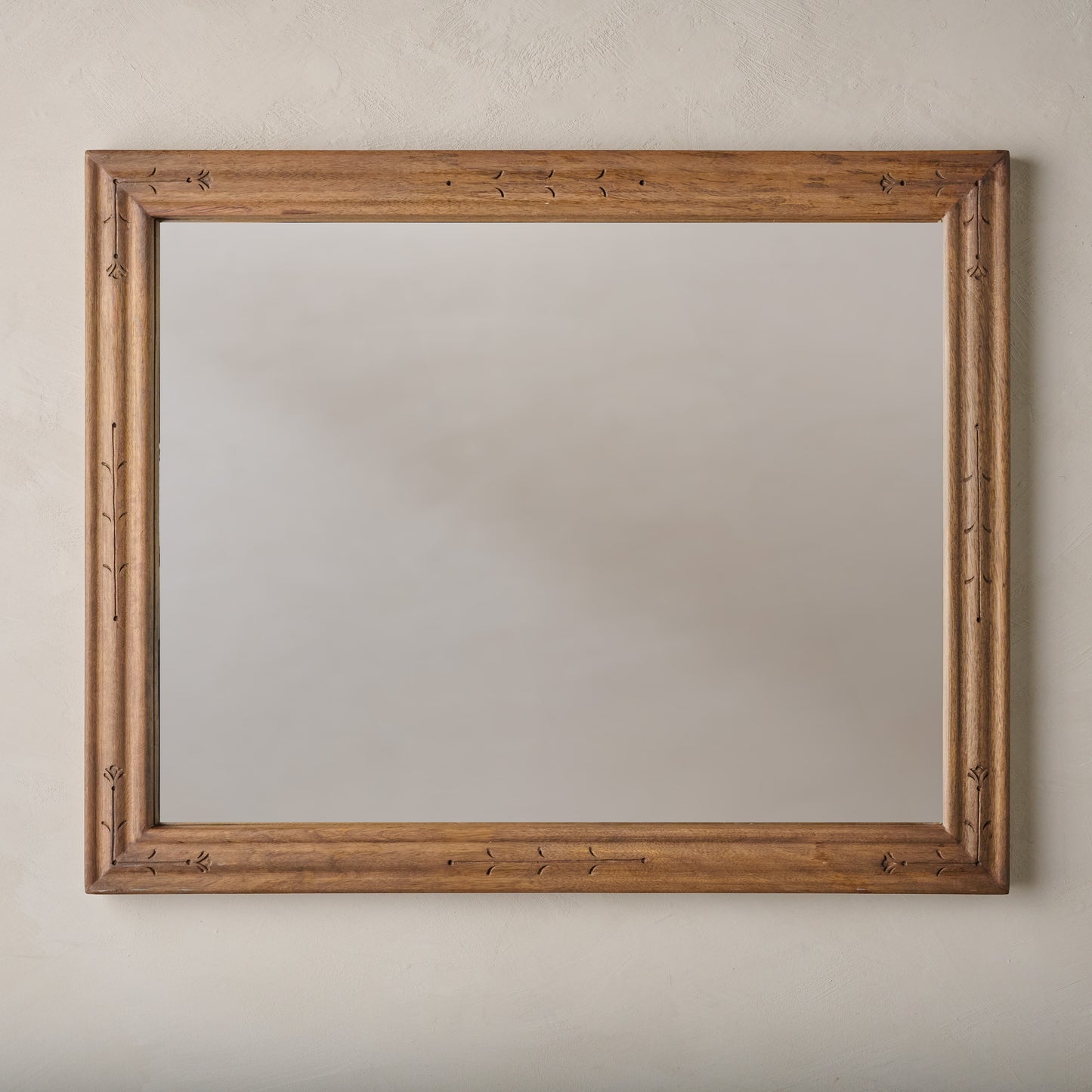 Tulip Etched Wood Framed Mirror shown hung horizontal