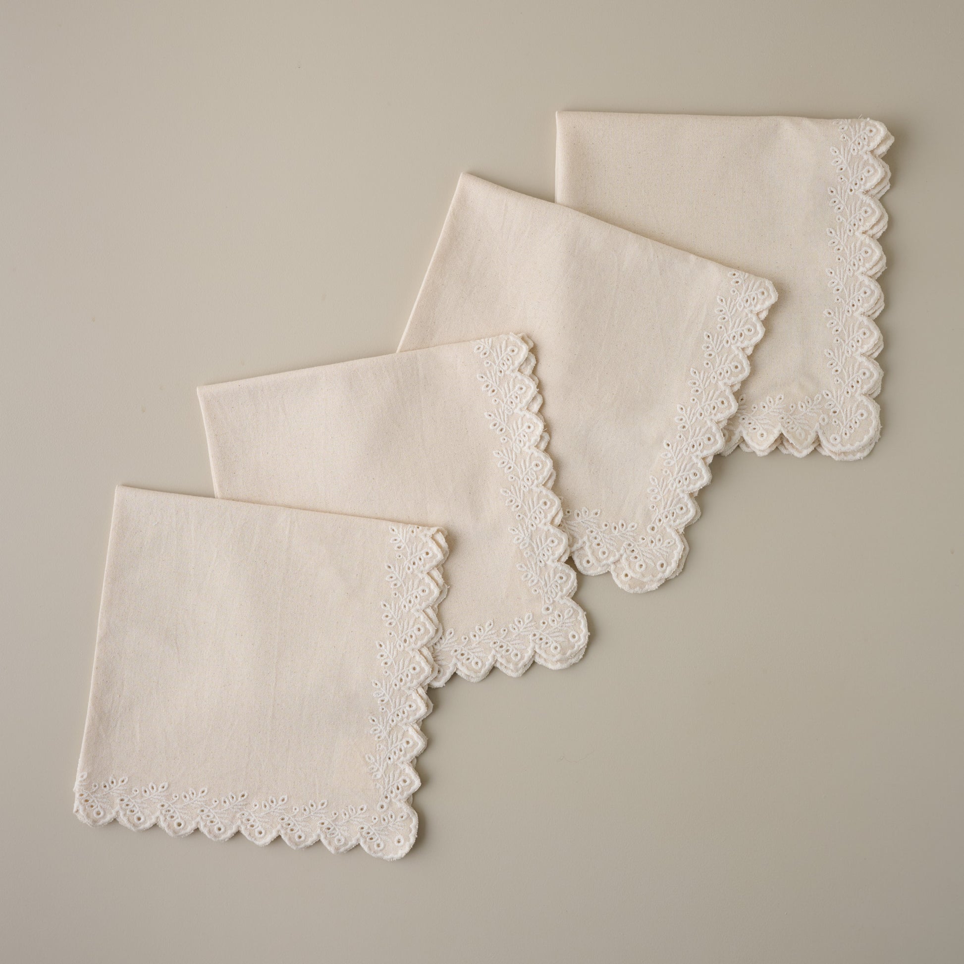 Oatmeal Embroidered Scalloped Edge Napkin set of Four