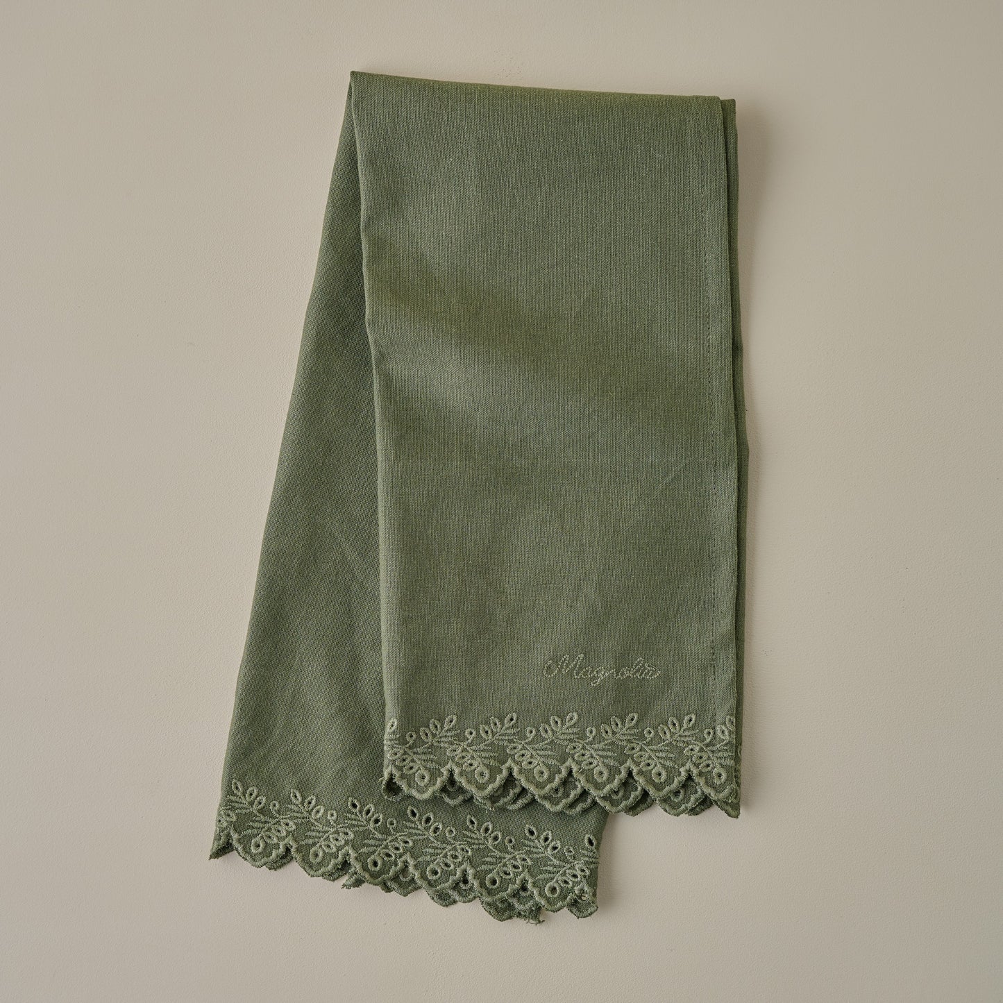 Magnolia Embroidered Scalloped Edge Tea Towel