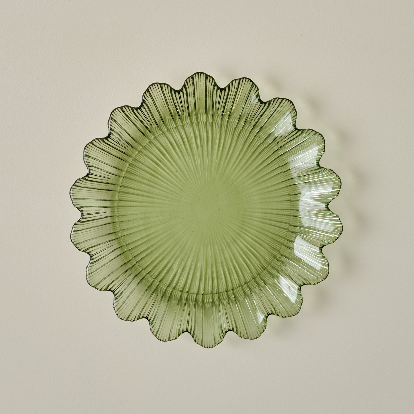 Emmeline Green Scalloped Glass Plate