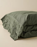 Clara Eyelet Flange Duvet Cover in color Olive Night