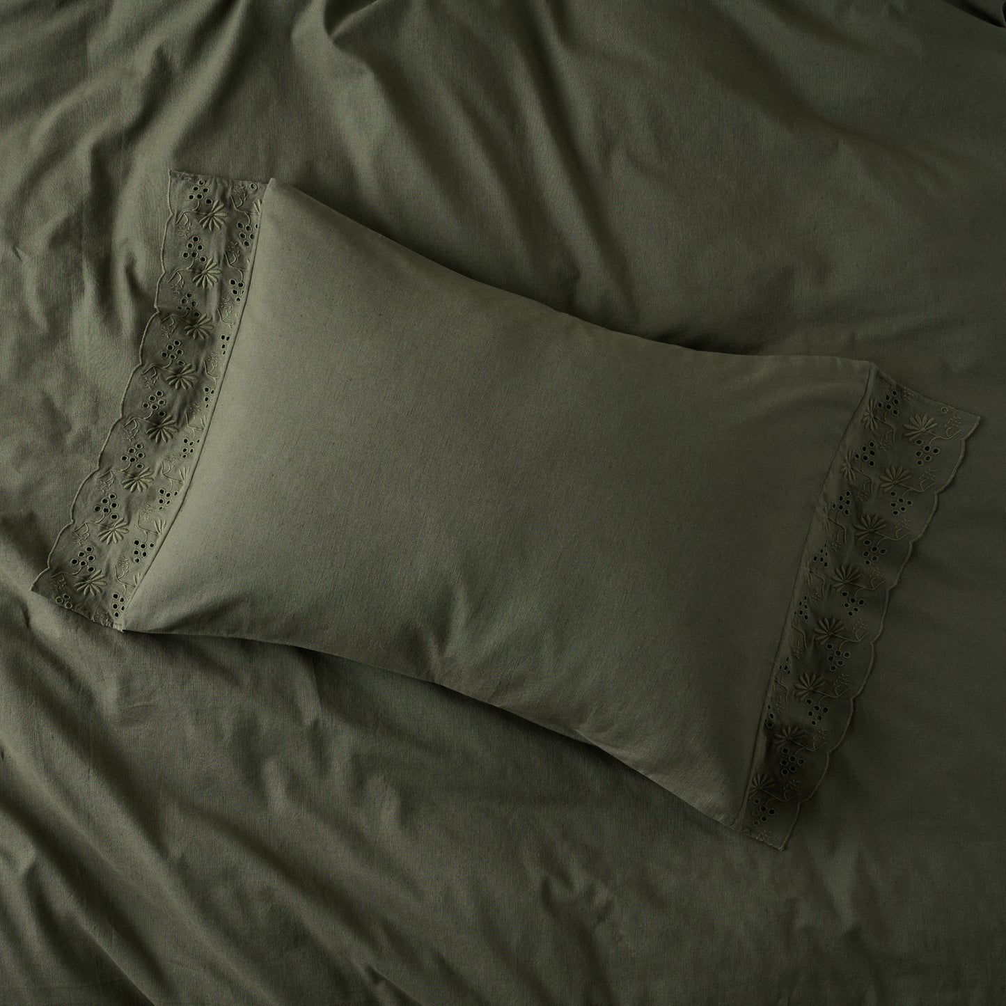 Clara Eyelet Flange Shams in Olive Night - Standard