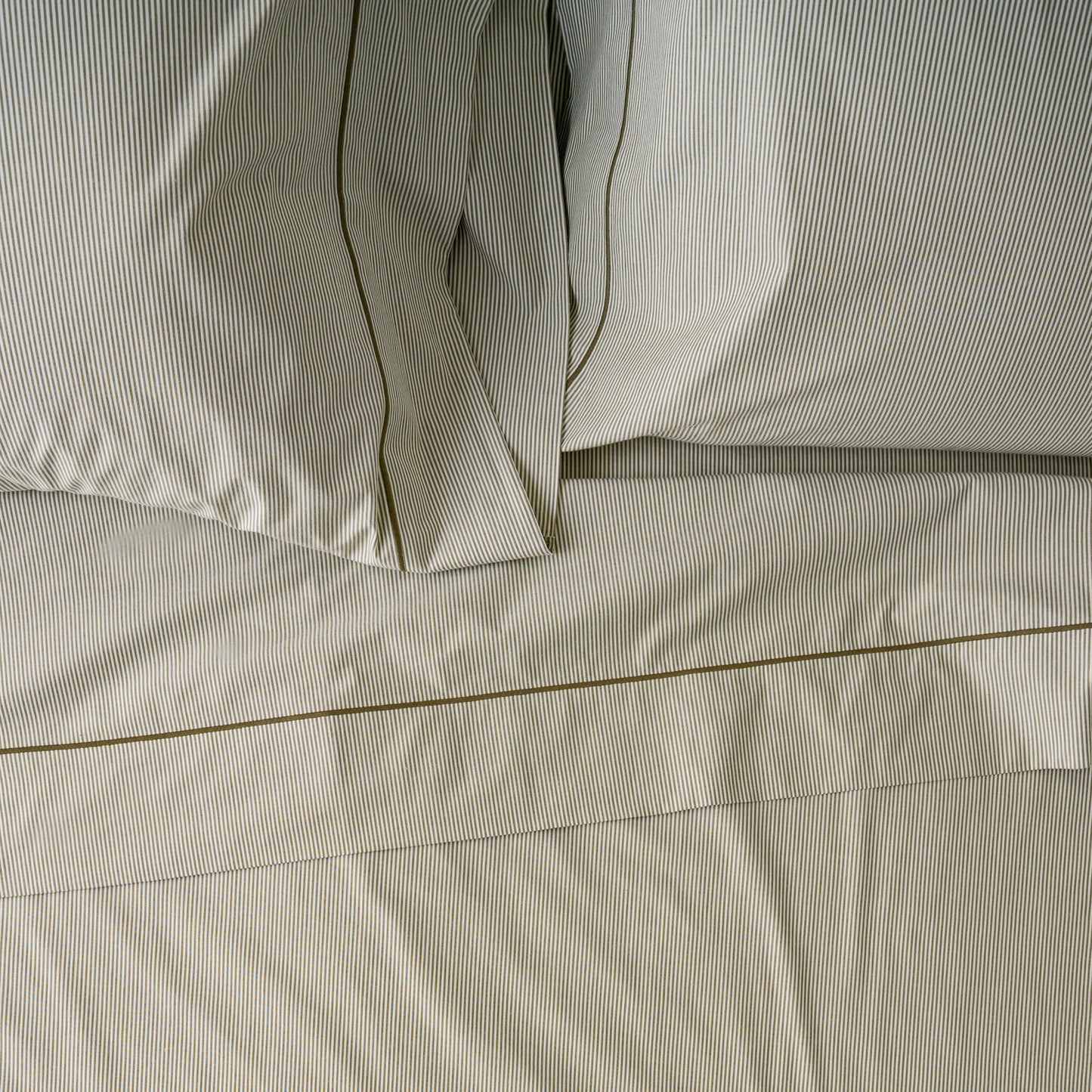 Hudson Yarn-Dyed Pinstripe Sheet Set in color Winter Moss