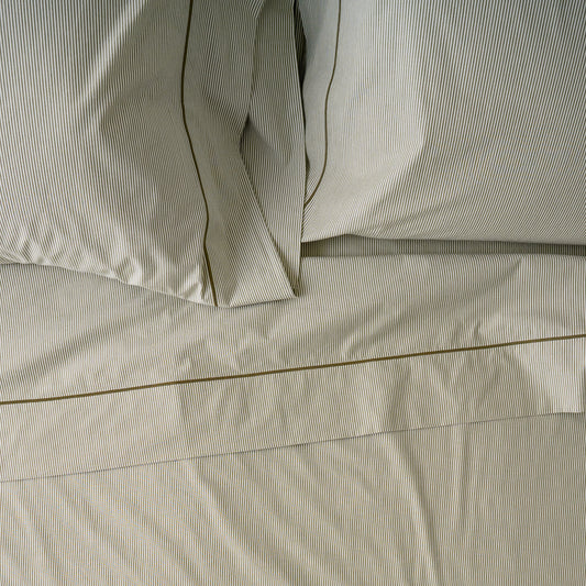 Hudson Yarn-Dyed Pinstripe Sheet Set in color Winter Moss