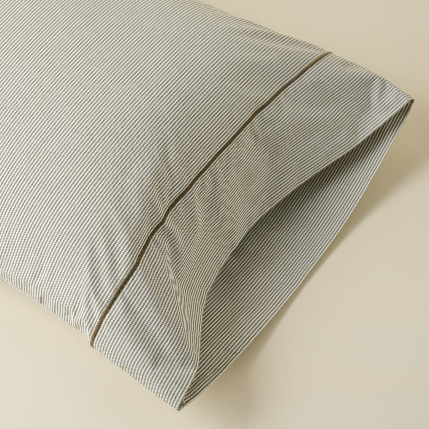 Hudson Yarn-Dyed Pinstripe Sheet Set pillow in color Winter Moss