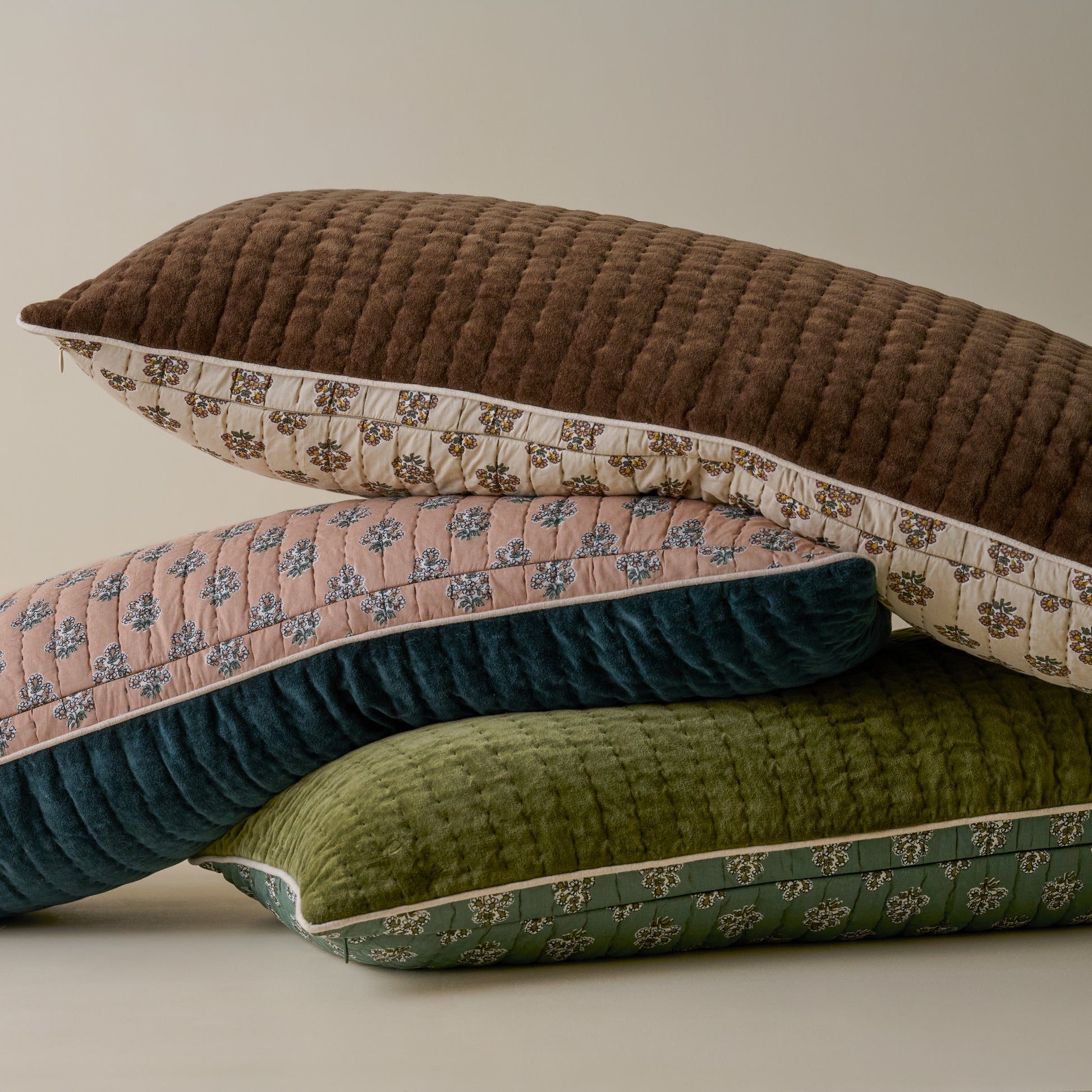Audrey Velvet Lumbar Pillow- Magical Forest shown with other Audrye Velvet Lumbar pillows