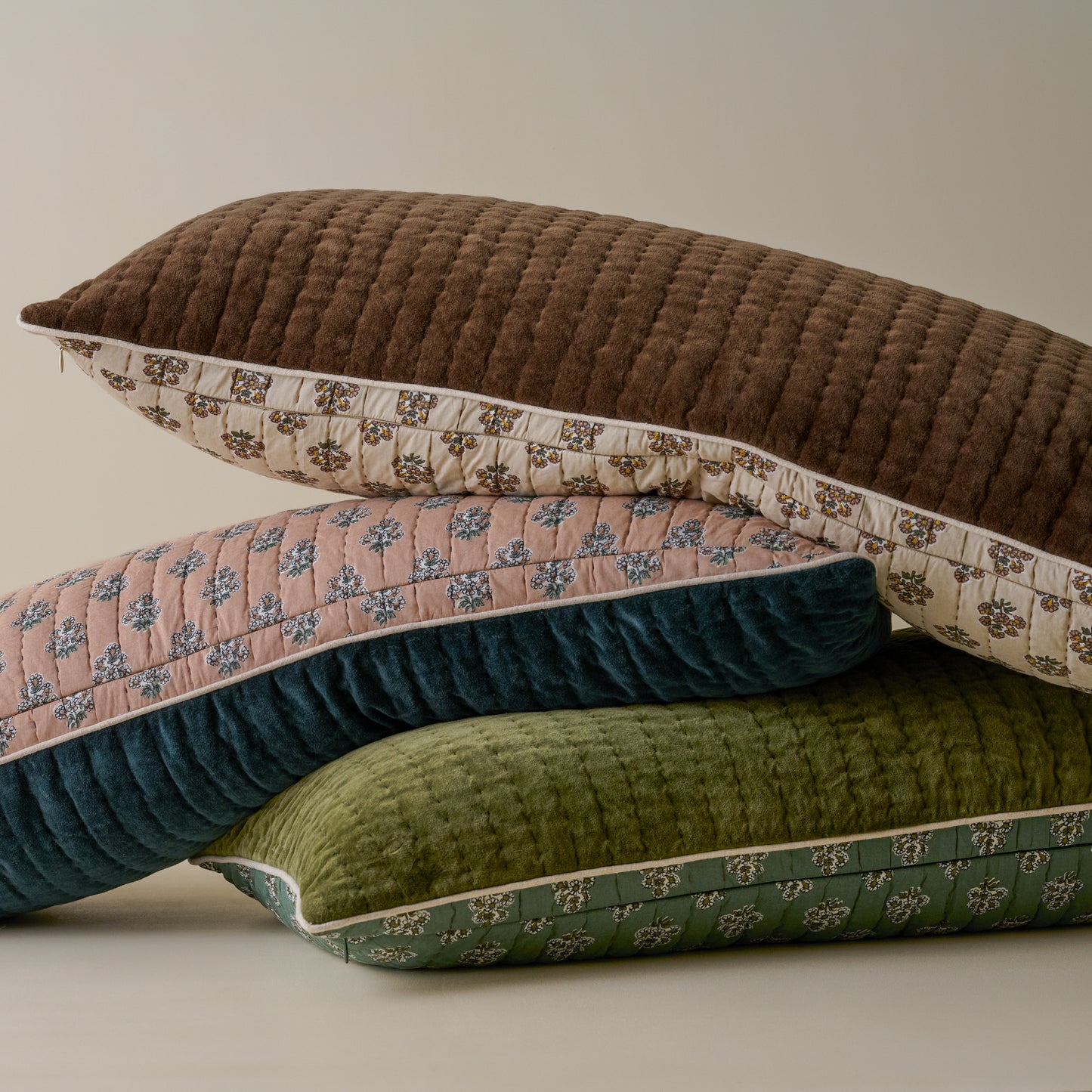 Audrey Velvet Lumbar Pillow- Winter Moss shown with other Audrey VElvet Lumbar pillows