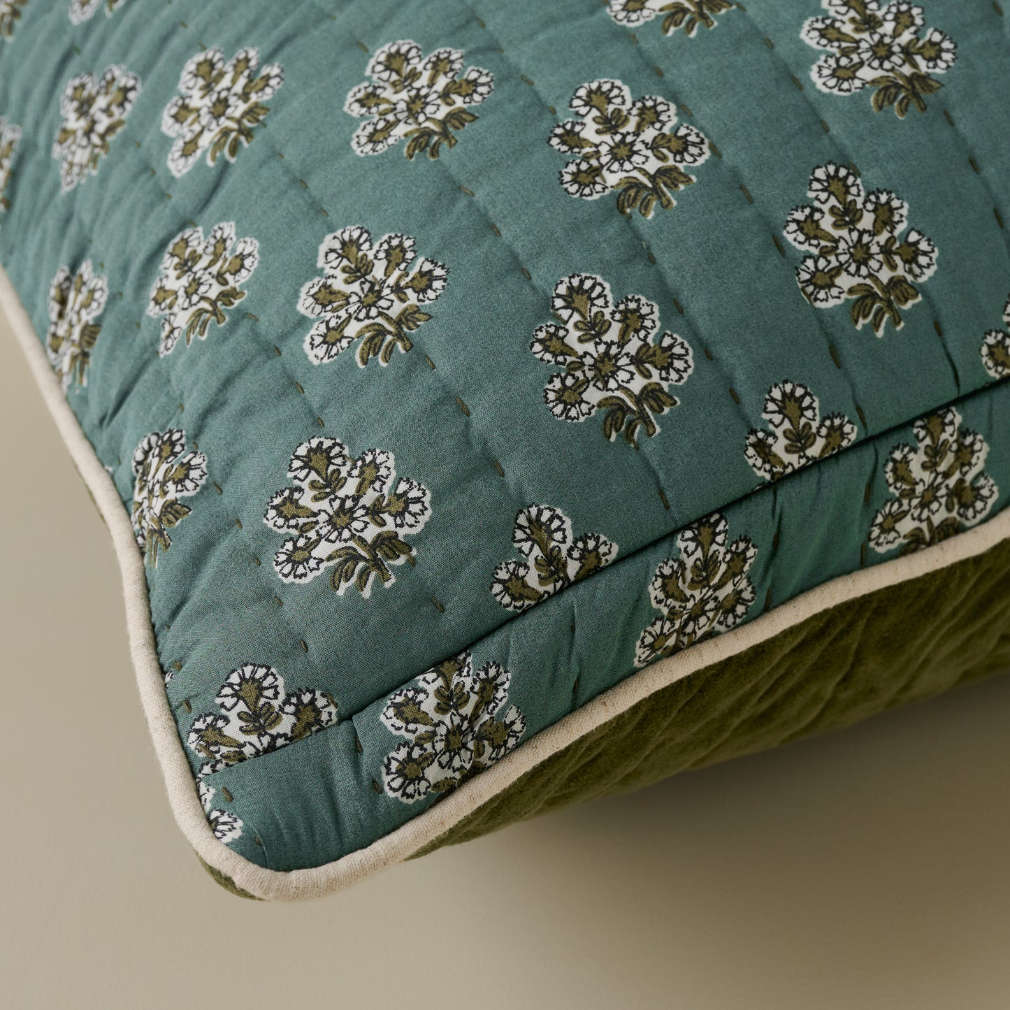 Audrey Velvet Lumbar Pillow- Winter Moss corner up close
