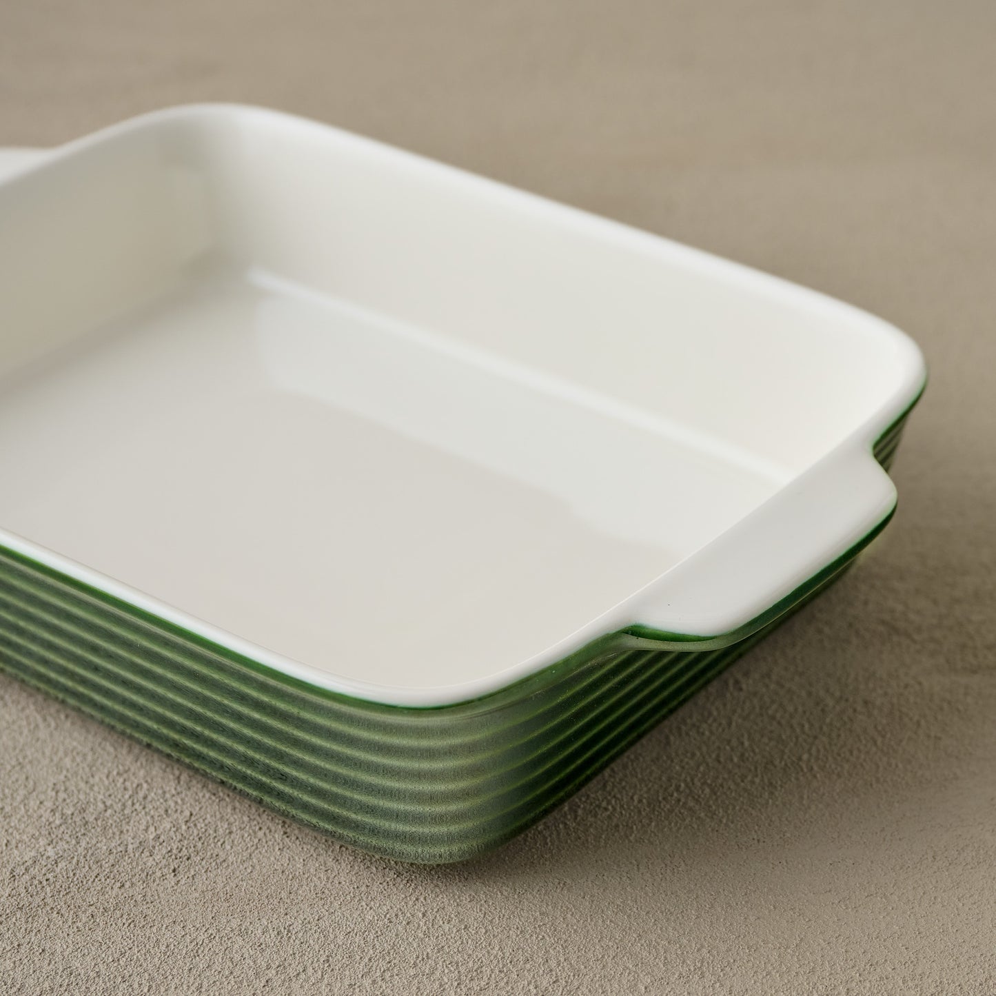 The Cottage Collection Forest Green Baking Dish Set of Three up close