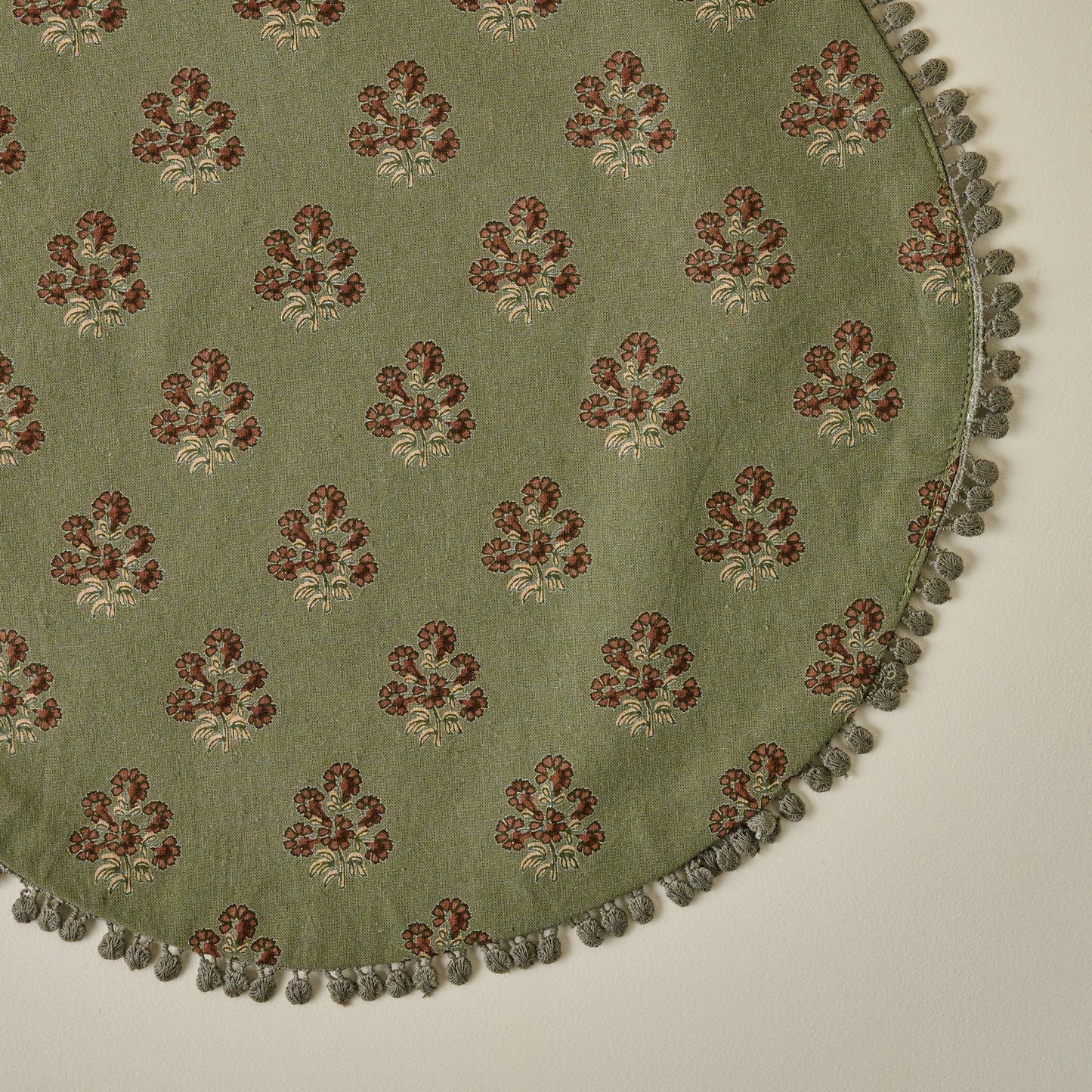 Magnolia Olive Green Block Printed Placemat Set of Four up close