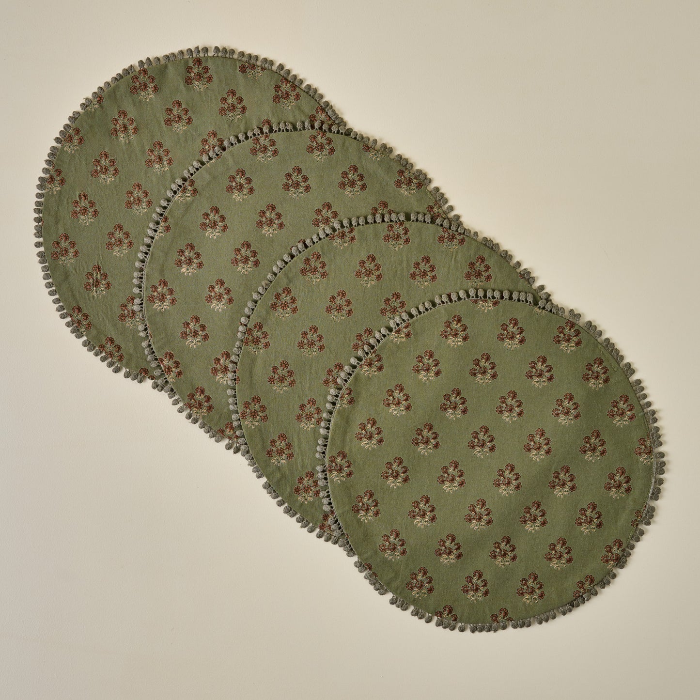 Magnolia Olive Green Block Printed Placemat Set of Four