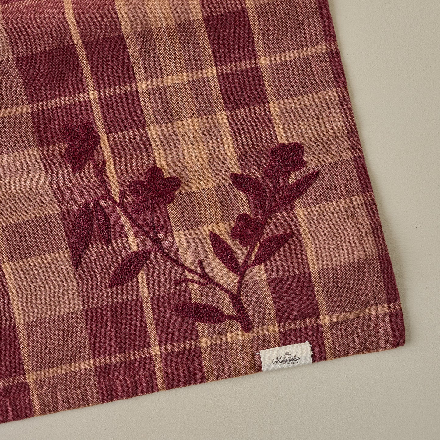 Maisley Floral Embroidered Tea Towel corner up close