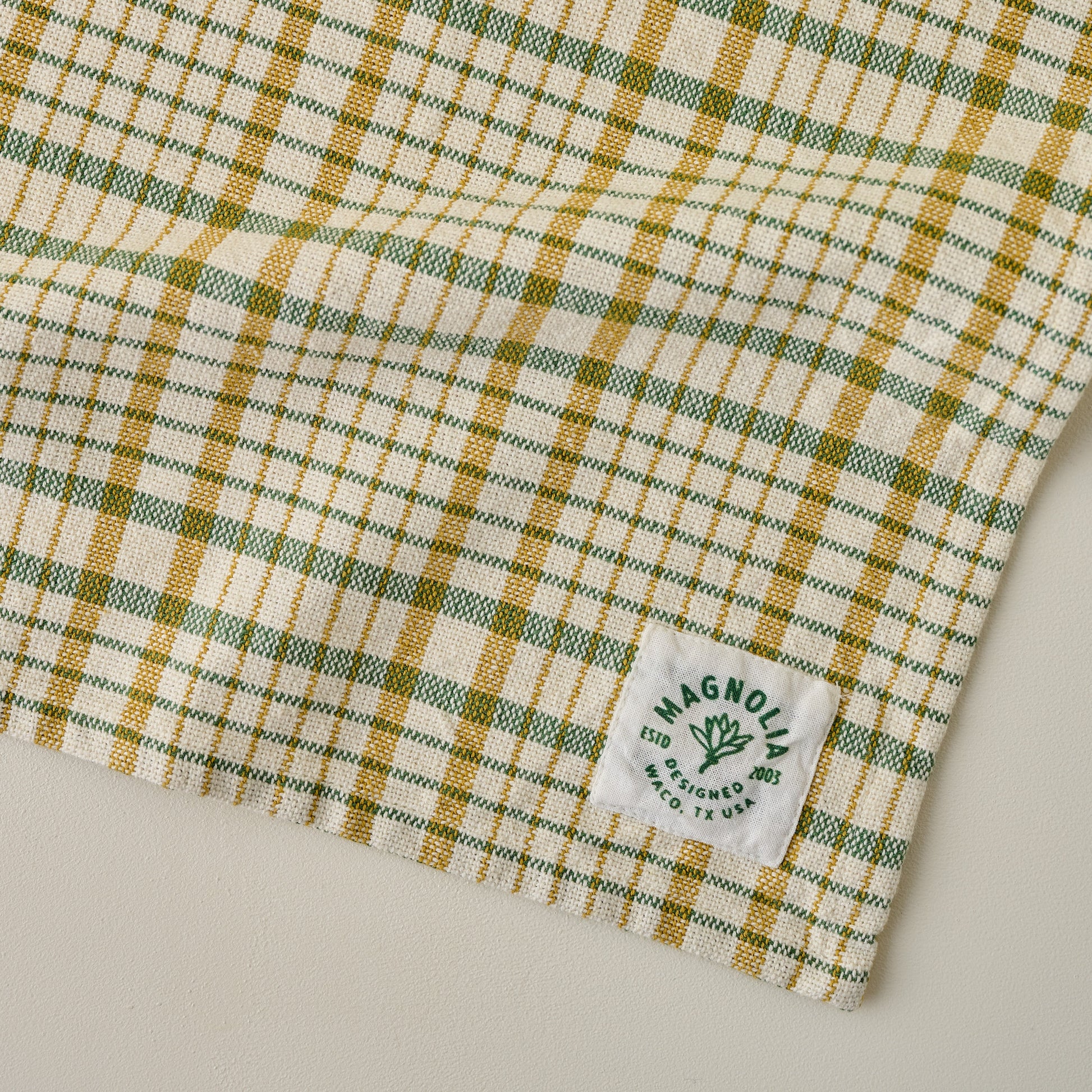 Green Windowpane Plaid Tea Towel corner up close