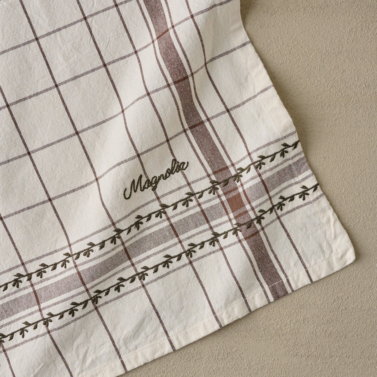 Talia Woven Grid Tea Towel corner up close