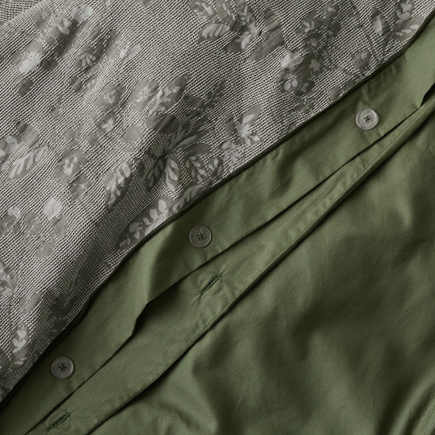 Willow Floral Jacquard Duvet Cover button closure up close