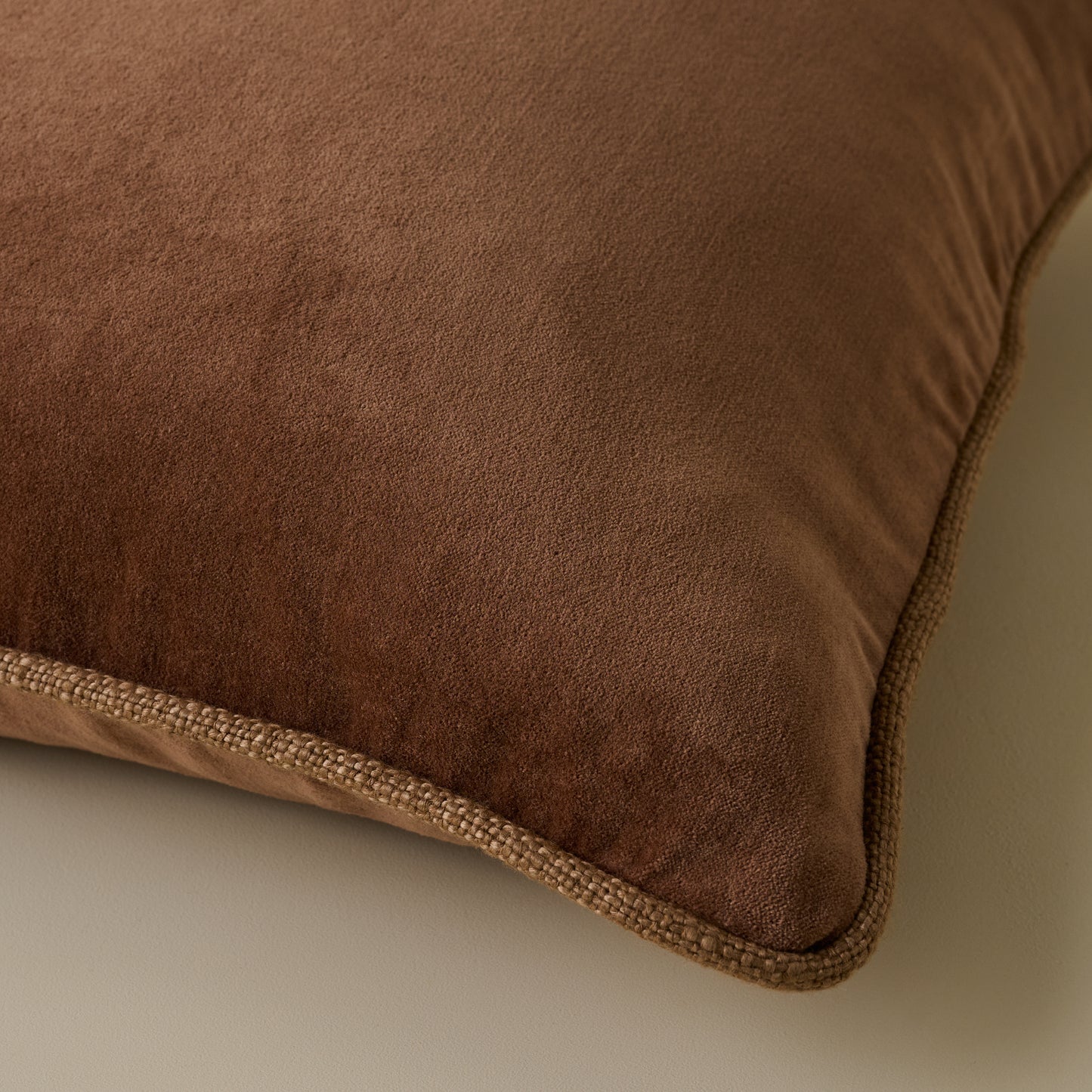 Lexie Velvet Pillow in Mocha corner up close