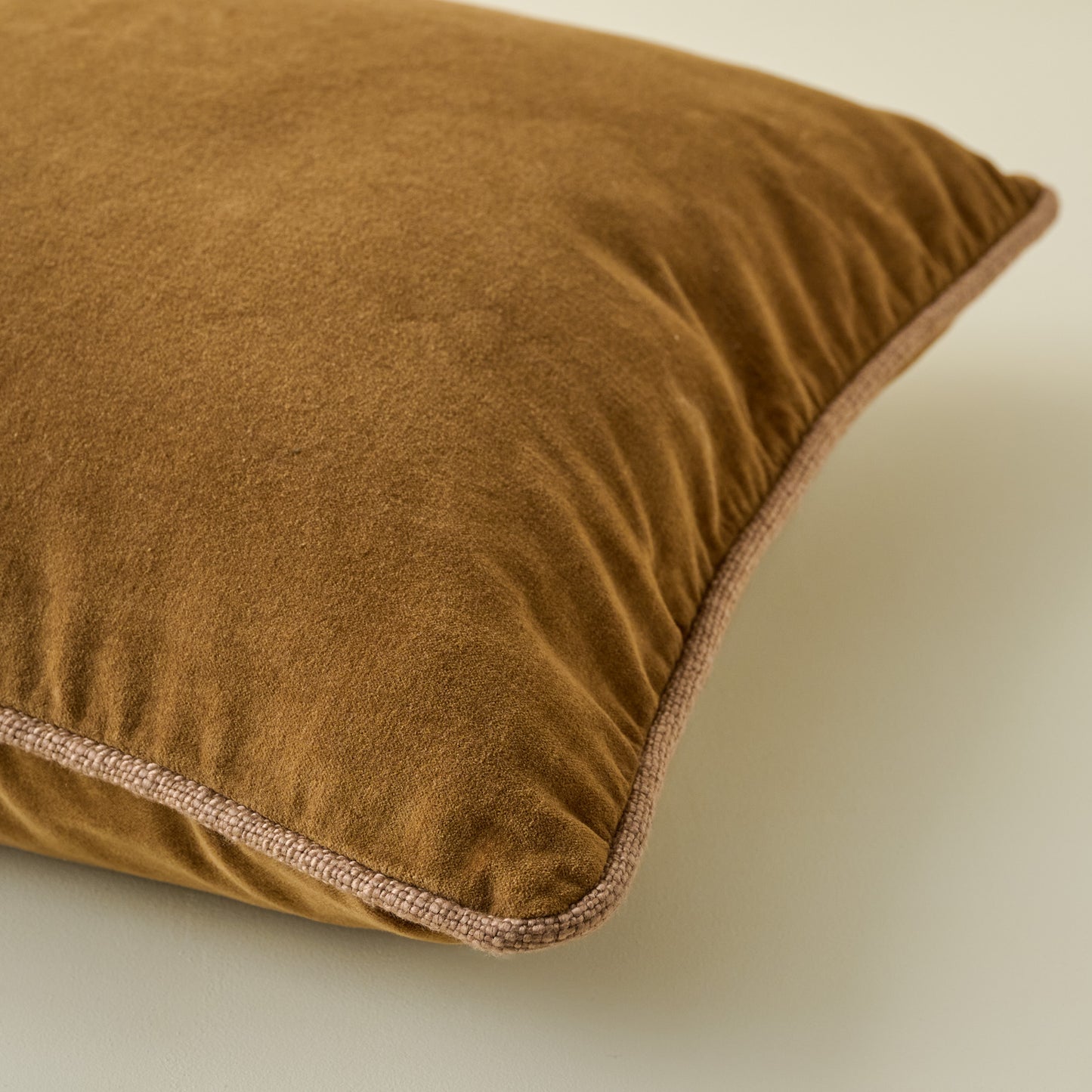 Lexie Velvet Pillow in Tan corner up close