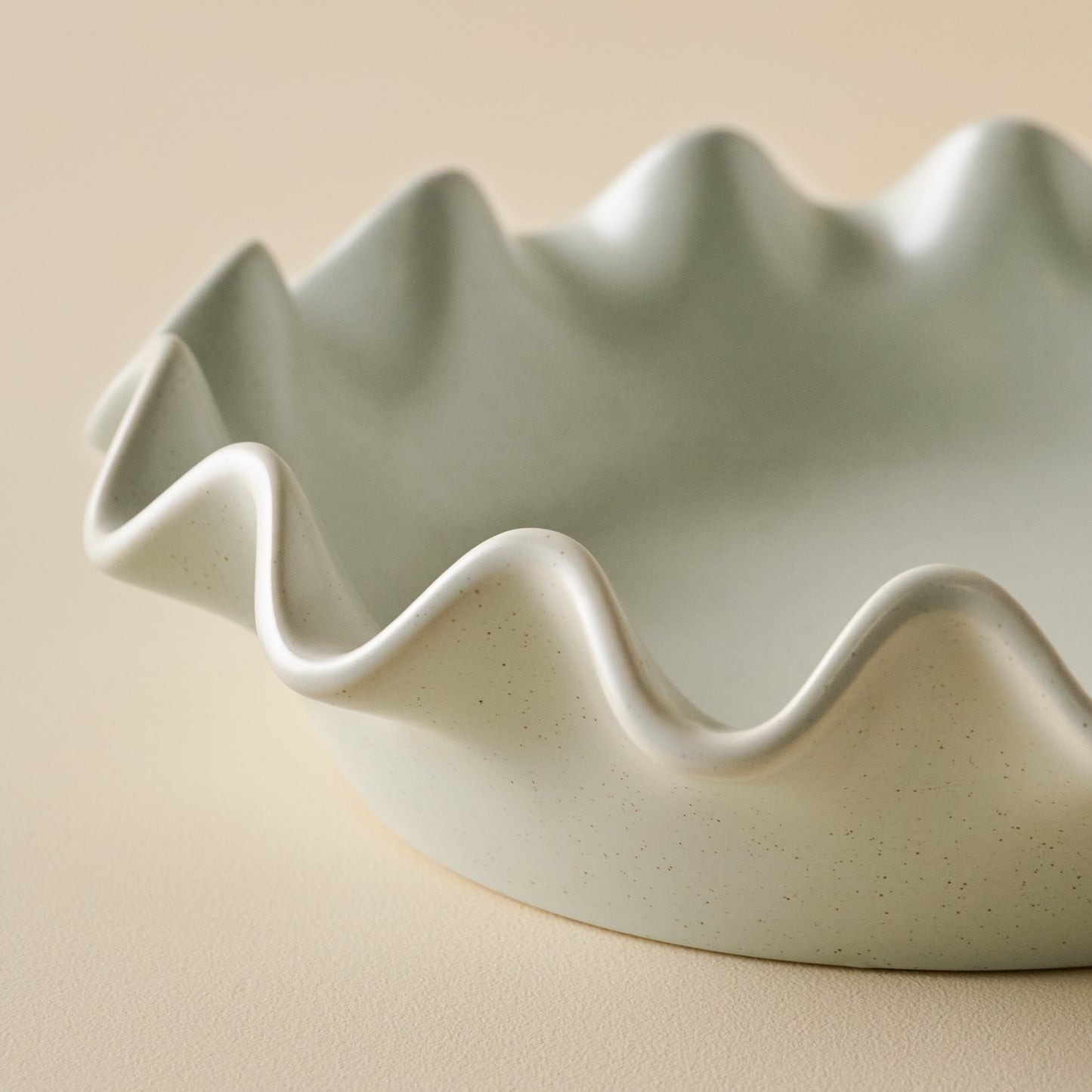 French Grey Scalloped Pie Dish up close