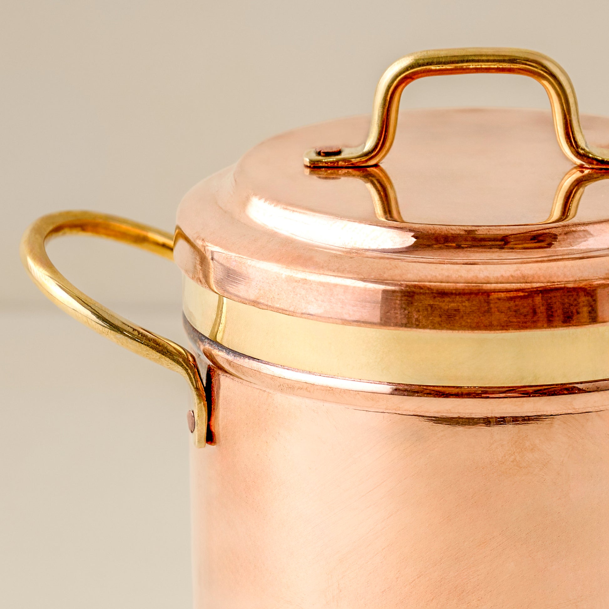1.5 QT Vintage Inspired Copper + Brass Canister up close