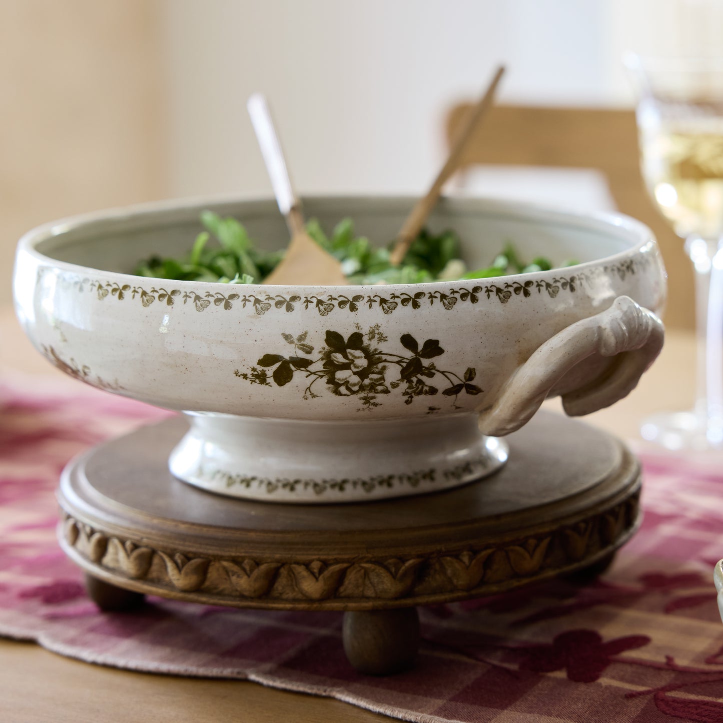 Heirloom Garden Floral Serving Bowl on a table