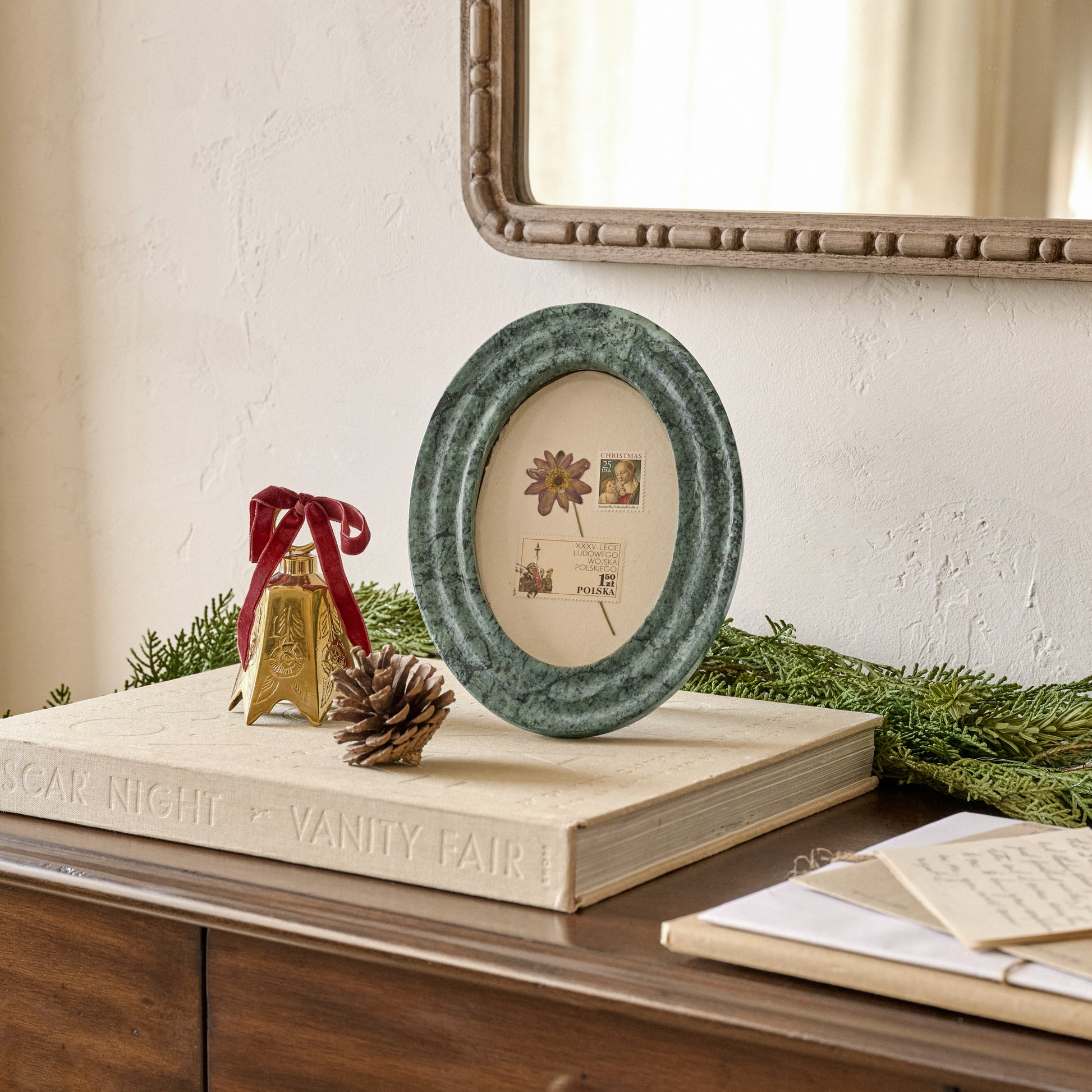 Lennon Marble Photo Frame shown on entry table styled