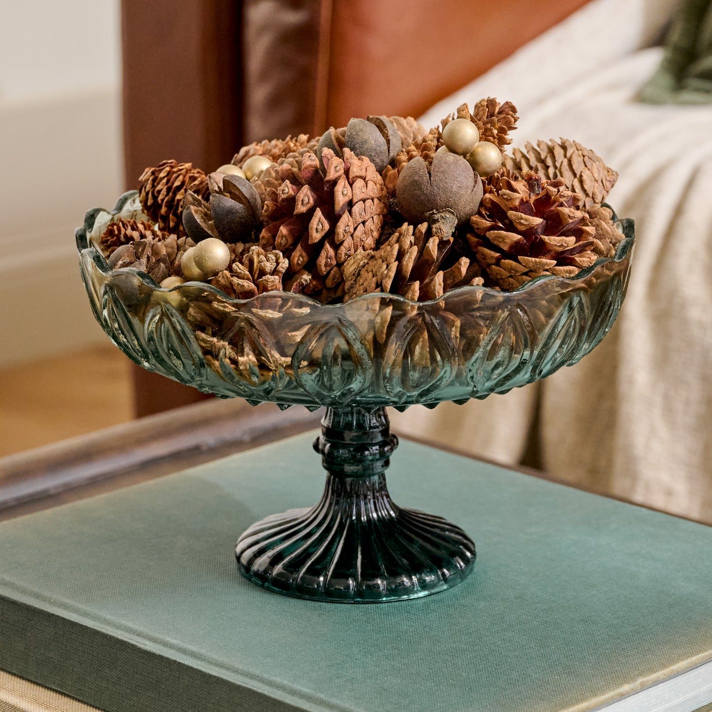 Greer Vintage-Inspired Glass Compote Bowl shown wiith bowl filler
