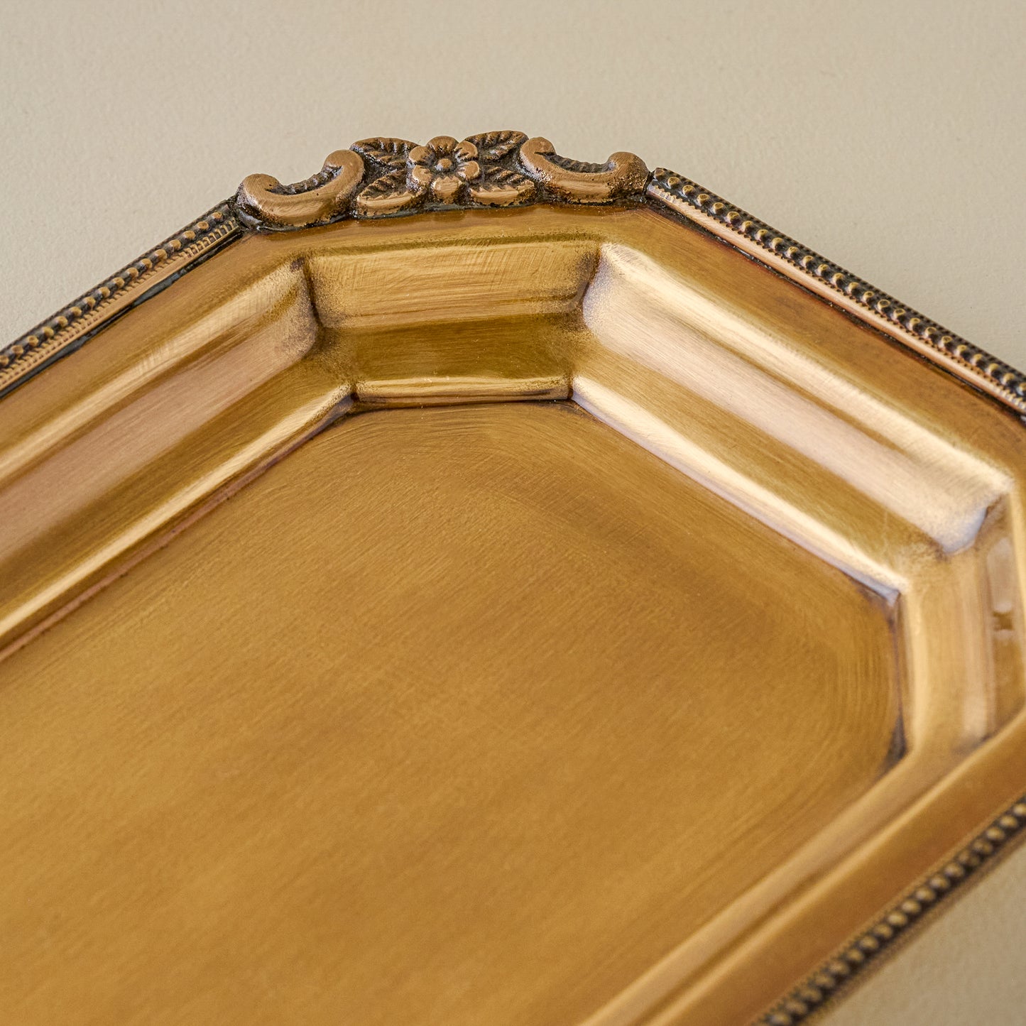 Juliet Antiqued Brass Tray corner up close