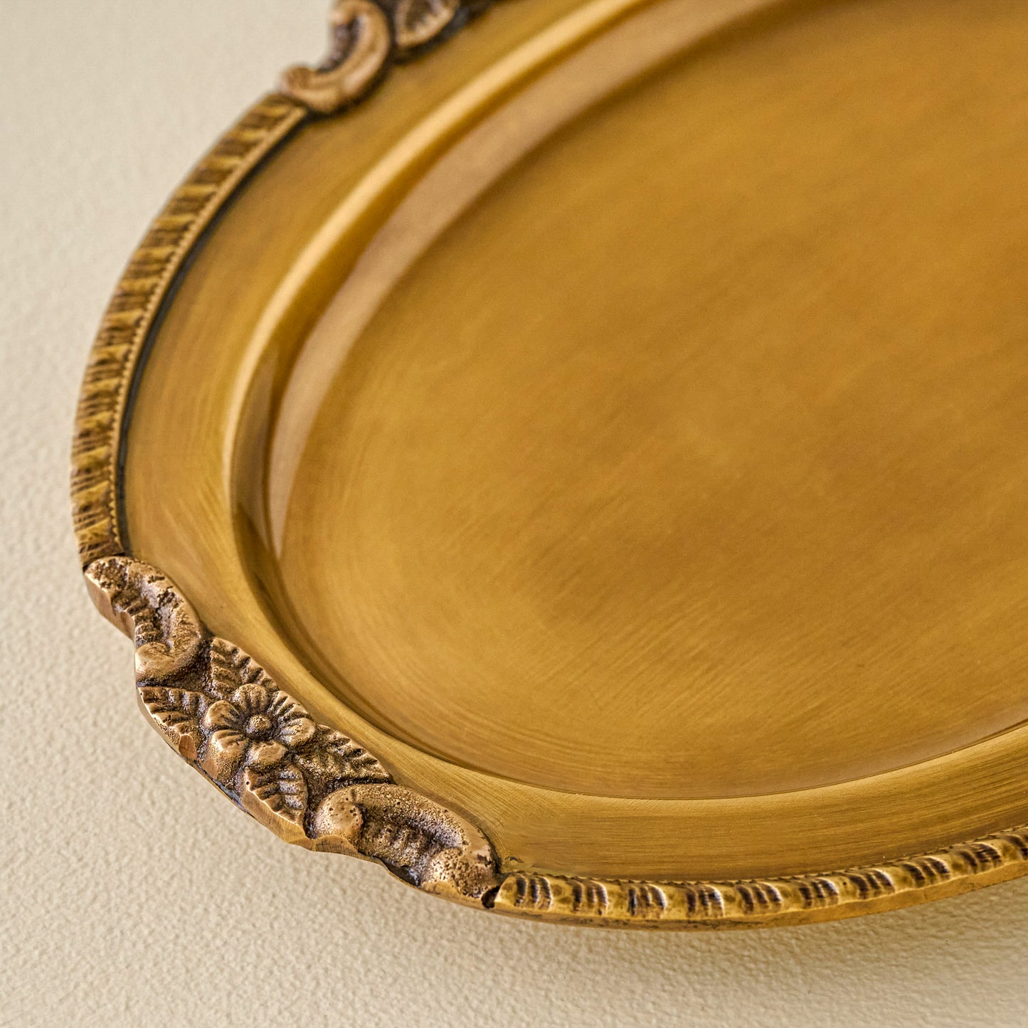 Giselle Antiqued Brass Tray up close