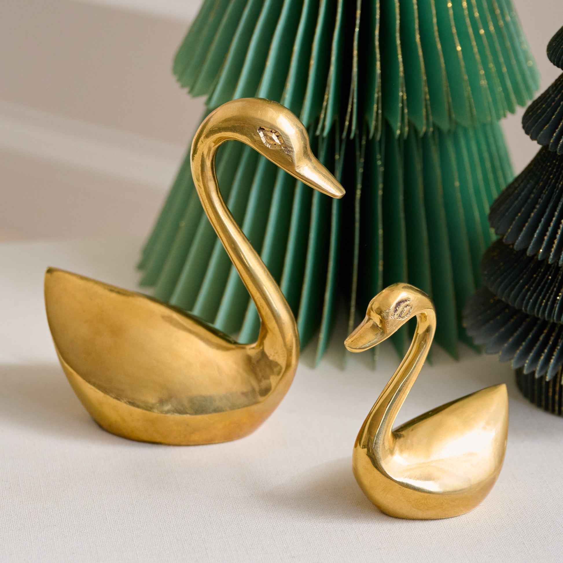 Small and Large Vintage-Inspired Brass Sit About Swan